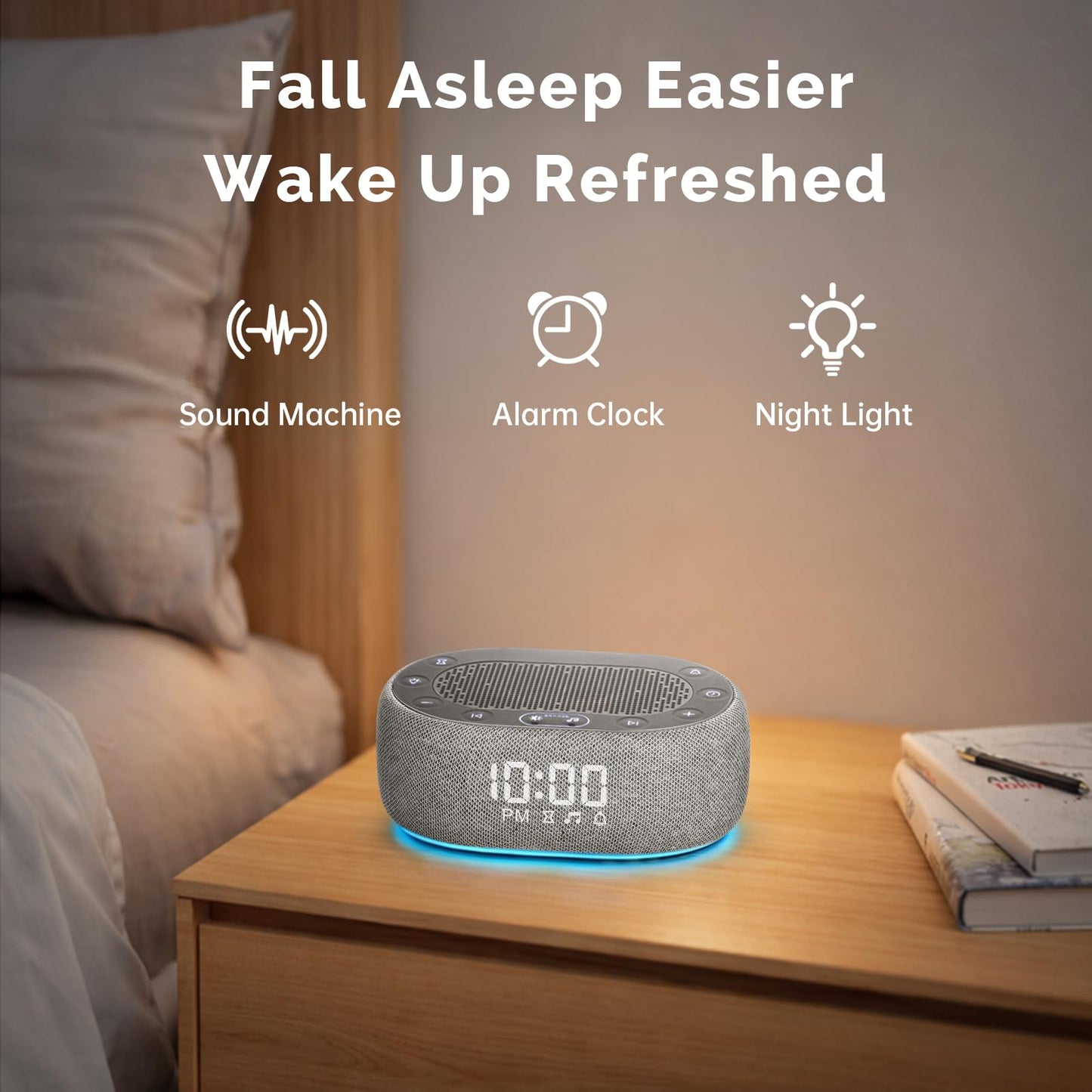 1Mii White Noise Machine with Alarm Clock, Sound Machine for Sleep for Adult Baby, Smart App Controlled，30 Soothing Sounds, Sleeping Timer, Dimmable 7-Color Night Light, 30 Volume Levels - Grey