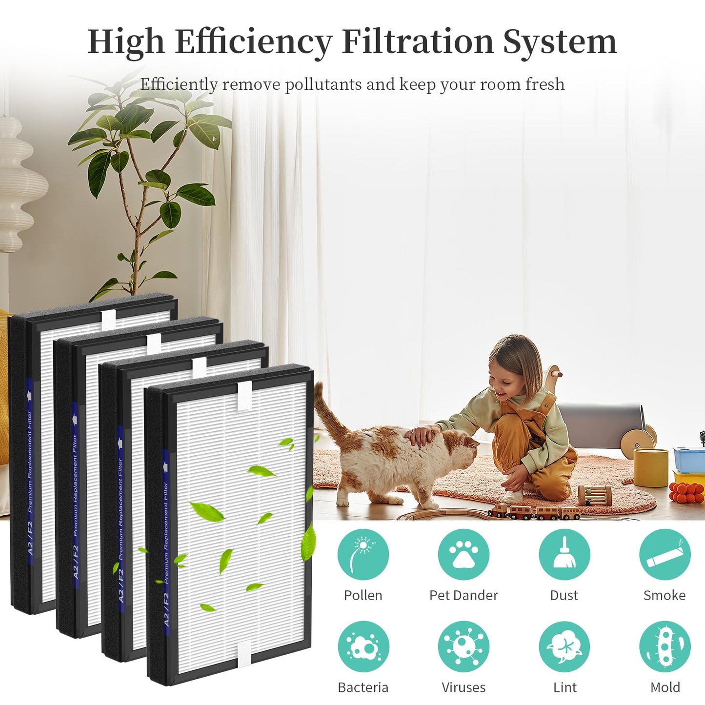 4 Packs F2 A2 Replacement Filters Compatible with 3M Filtrete Room Air Purifi-er Models FAP-C02WA-G2, FAP-C03BA-G2, FAP-T03BA-G2, FAP-SC02N, FAP-SC02W, FAP-C02-A2, FAP-C03-A2 and FAP-T03-A2