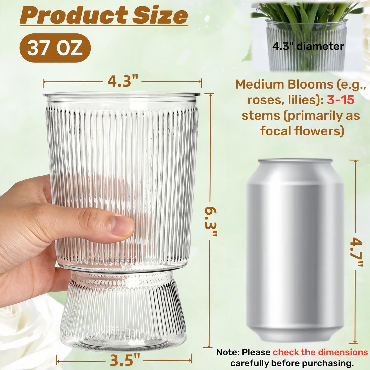 Tlence 12 Pack Clear Plastic Flower Vases, 6.3" Small Ribbed Fluted Glass-Like Vase, Decorative Modern Ripple Hydroponic Plant Vase with Base for Table Centerpieces Home Decor Wedding Decoration