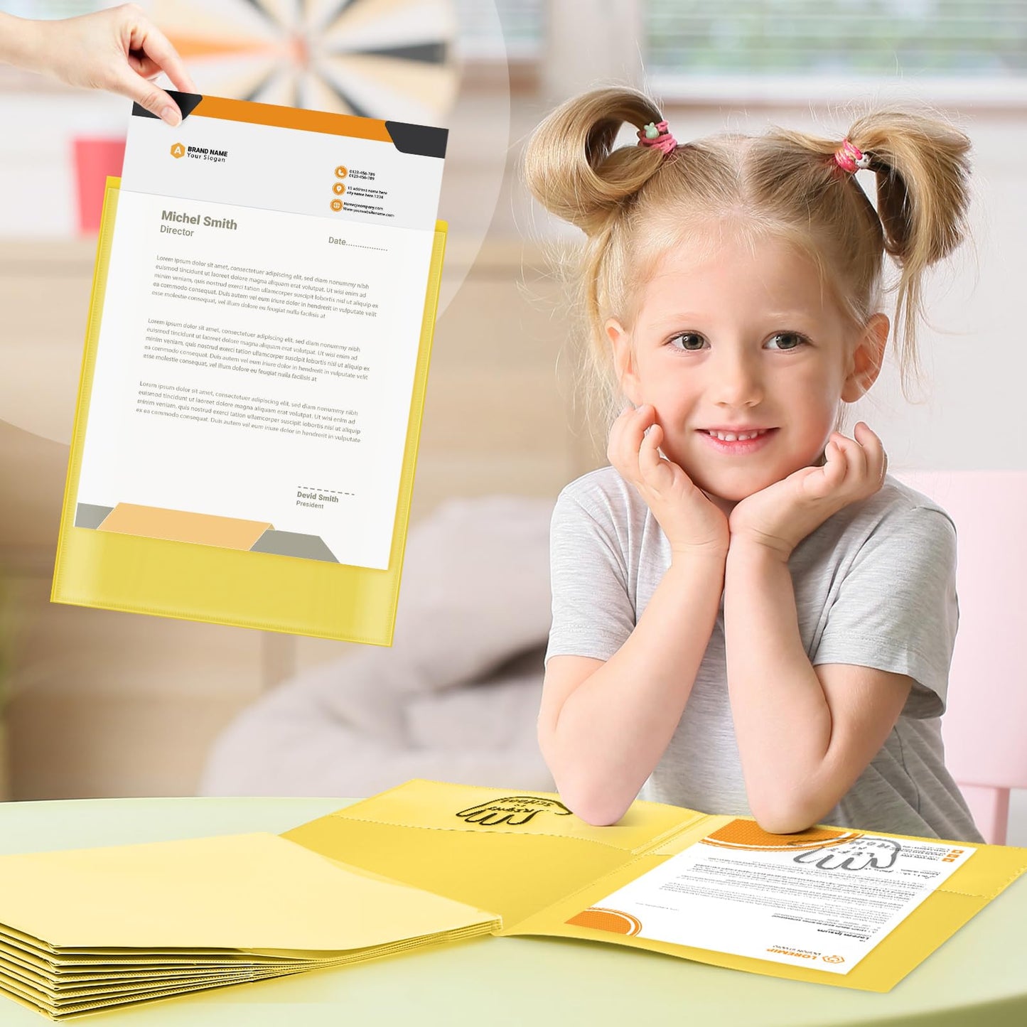 48 Pack Take Home Folder with Pocket, Parent Teacher Communication Folders Heavy Duty Plastic 2 Pocket Homework Folder, Letter Size Student Folders for Teachers and School Supplies(Yellow)
