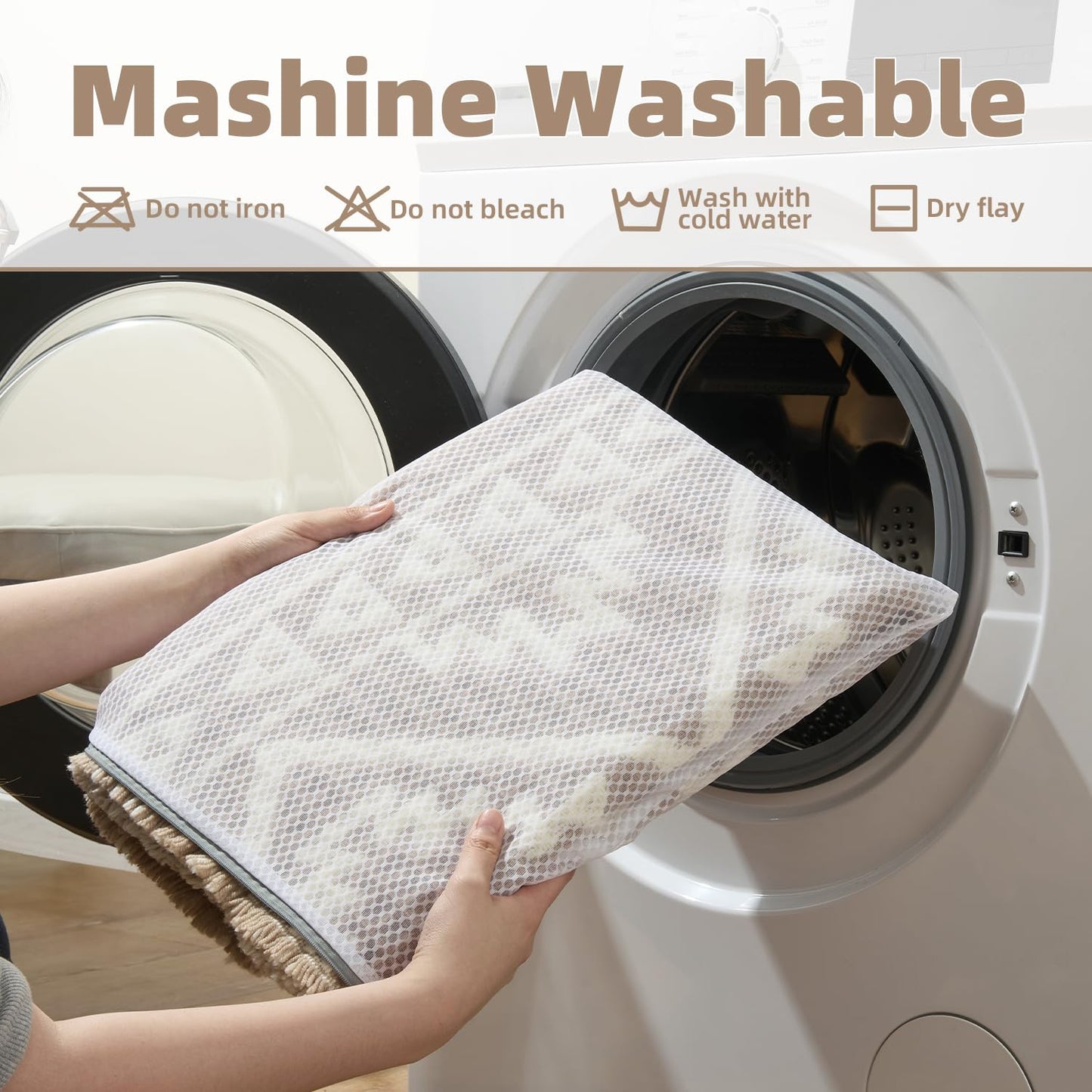 PADOOR-Waffle Bathroom Runner 24"x72", Super Absorbent Bath Mats for Bathroom, Machine Washable Non Slip Bath Rug with Tassels, Soft Bath Mat for Laundry Room, Bedroom, Brown & Cream, 2'x 6'