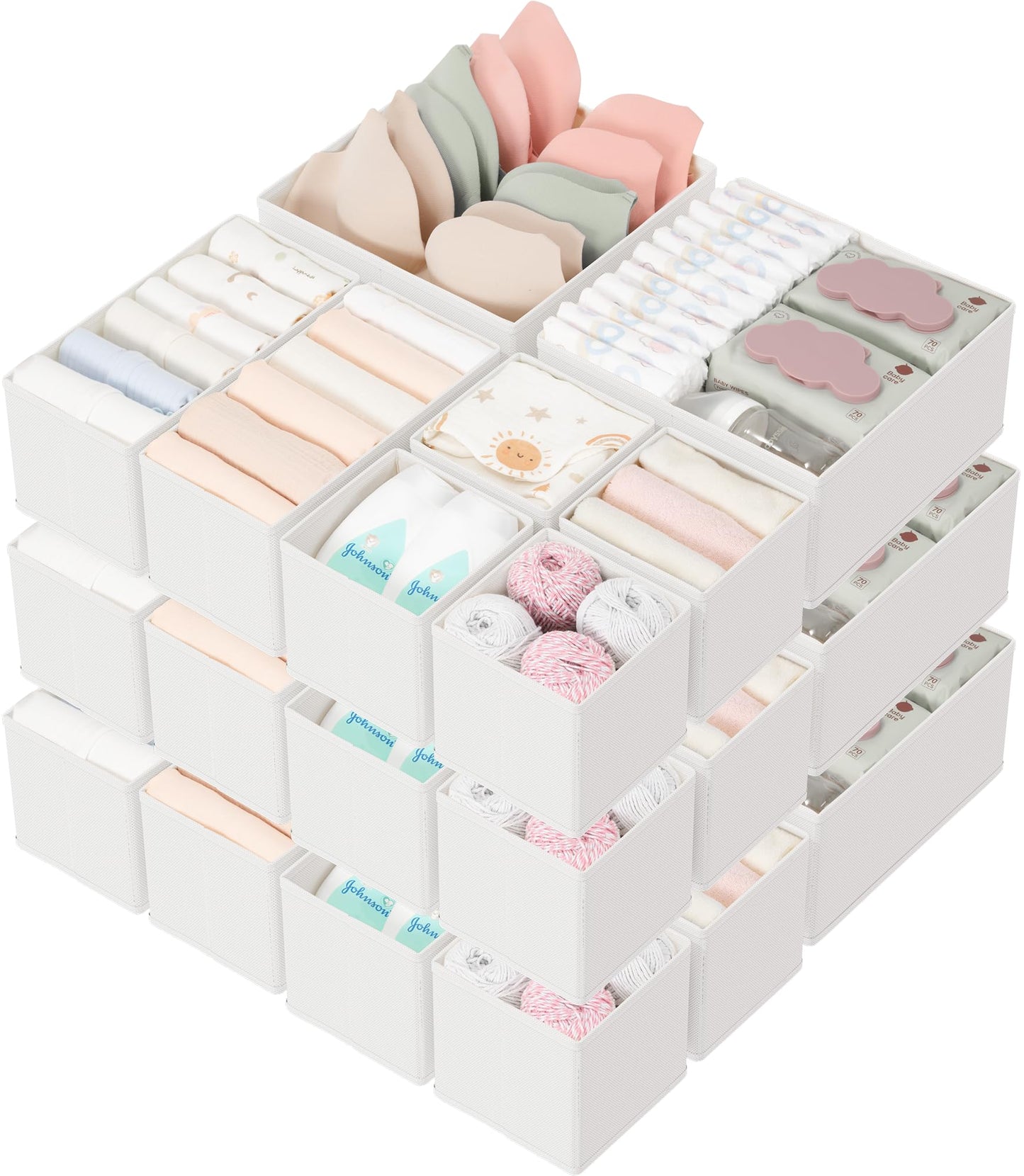 Criusia Drawer Organizers 18-Piece Set, Dresser Organizer for Baby Clothes, Foldable Closet Storage & Drawer Dividers for Underwear, Socks, Nursery, White