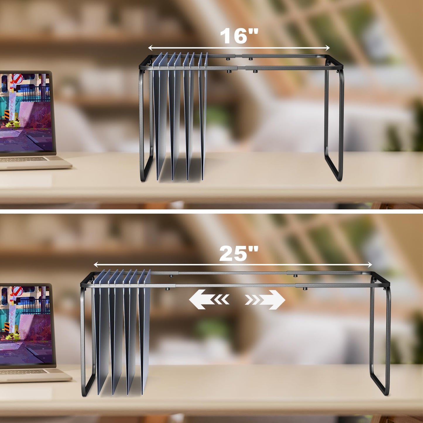 Vanulee 2 Set Hanging File Folder Frame,Legal/Letter Size,Adjustable Length 16-25 inches,12.598W 9.45" H, Hanging Folders Holder for Desktop Organizer and Metal Rail in Filing Cabinet Drawer