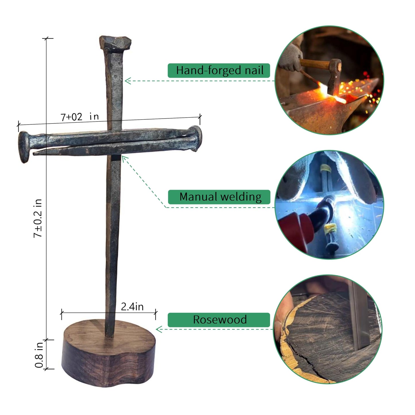 LeMeeOly Jesus Christ Crucifixion Nail Metal Cross Wooden Base, Religious Gifts for Mom Mothers Day, Baptism & Religious Gifts for Men Women,Christian Home Decor (Solid Wood Base)
