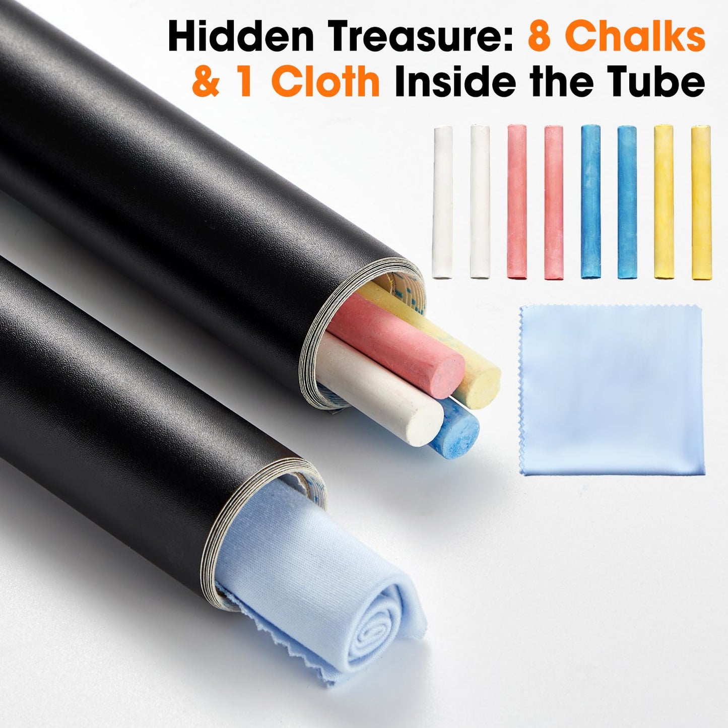 Borskyn Chalkboard Wallpaper Peel and Stick, 35.4"x118.1" Blackboard Contact Paper Self Adhesive, Vinyl Chalk Board Wall Sticker with 8 Colorful Chalks & 1 Rag (1 Roll 2.9ft. x 9.8ft.)