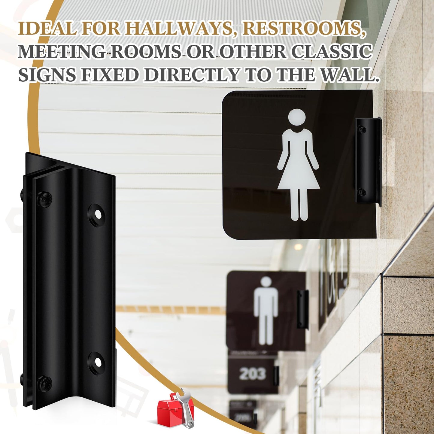 Zonon 10 Pack 4" Length Aluminum Corridor Sign Wall Brackets, 1/8" Substrate Design, Black Hanging Street Sign Holder Mounting Bracket for Corridors, Restrooms, Conference Rooms