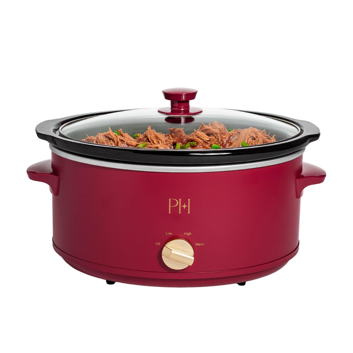 Paris Hilton 6-Quart Manual Slow Cooker, Naturally Nonstick Stoneware Ceramic Insert, Three Settings (Low, High, Warm), Dishwasher Safe Family Size Slow Cooker, Berry