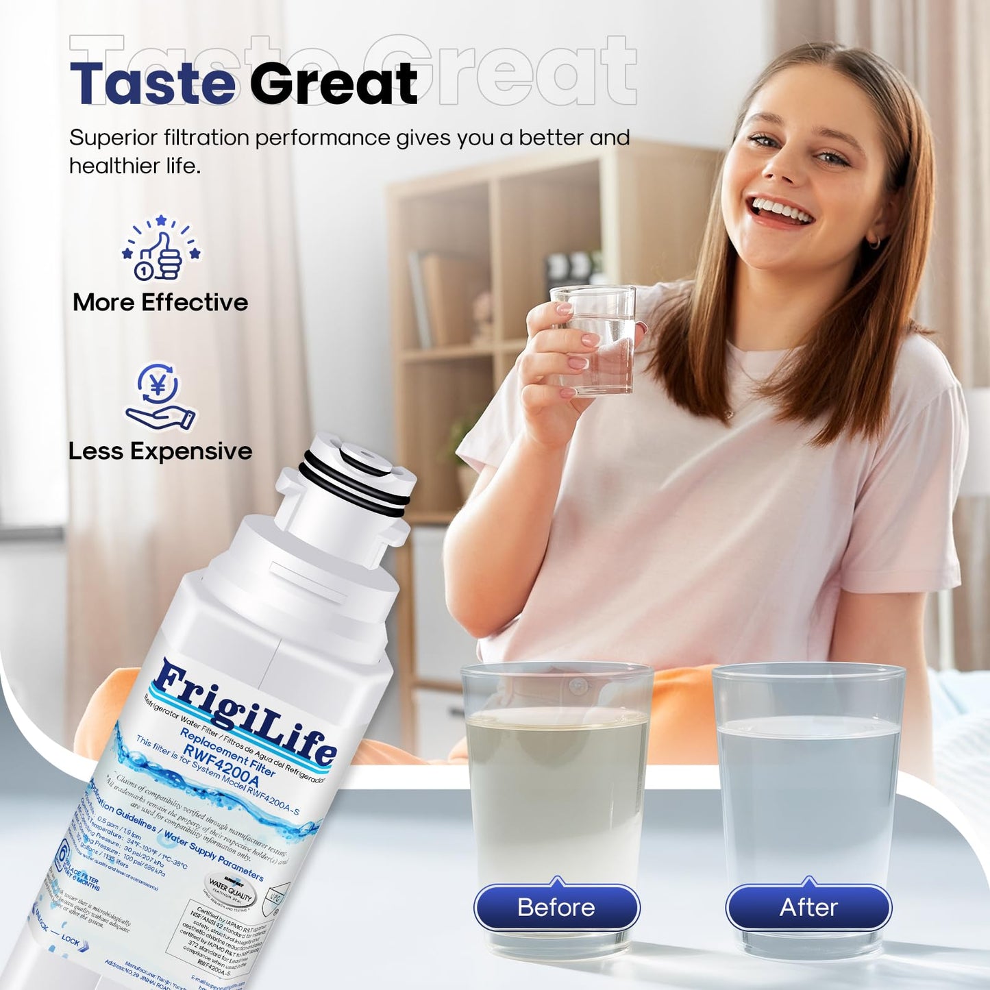 FrigiLife DA97-17376B Refrigerator Water Filter Replacement for Samsung HAF-QIN, HAF-QIN/EXP, DA97-08006C, RF23M8070SG, RF23M8070SR, RF23M8090SG, RF23M8090SR, (4PACK)