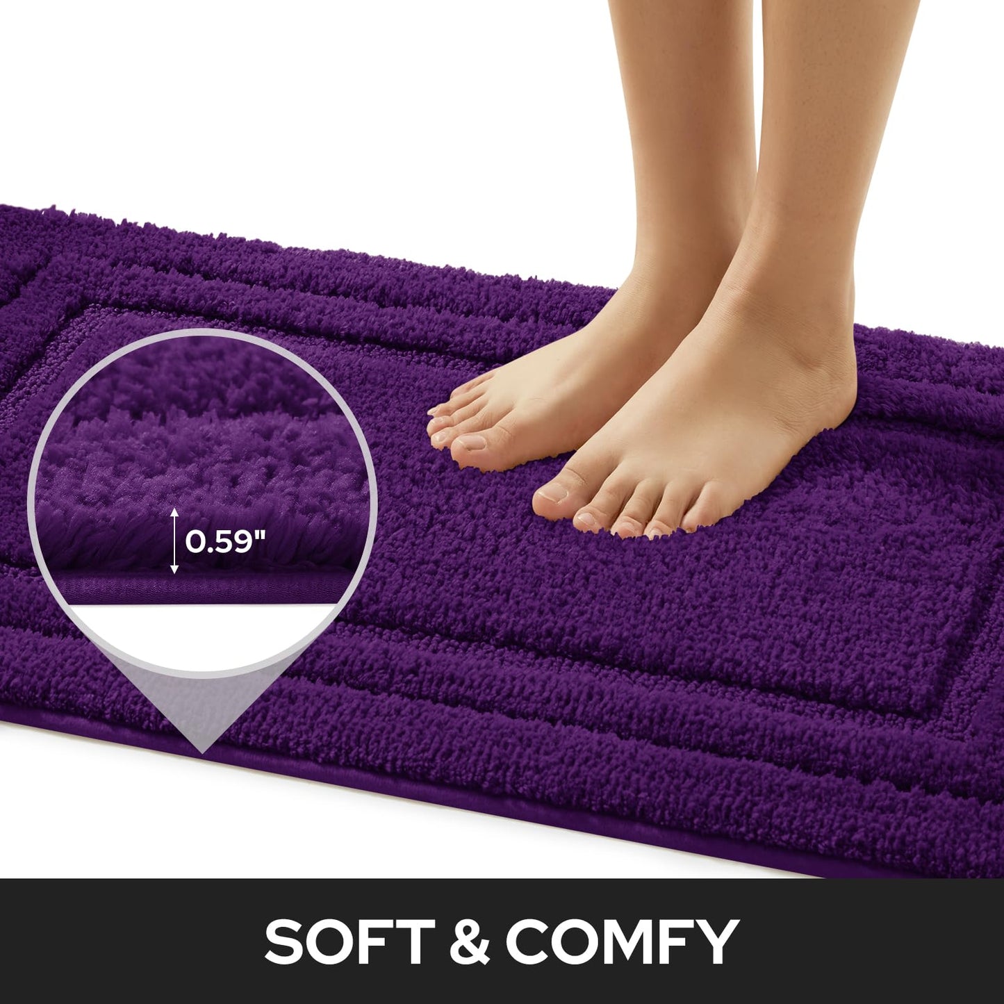 HOMEIDEAS Purple Bathroom Rugs Sets, 2 Piece Super Soft and Absorbent Non Slip Microfiber Machine Washable Bath Mats for Purple Bathroom Decor, 20" x 32" + 16" x 24"