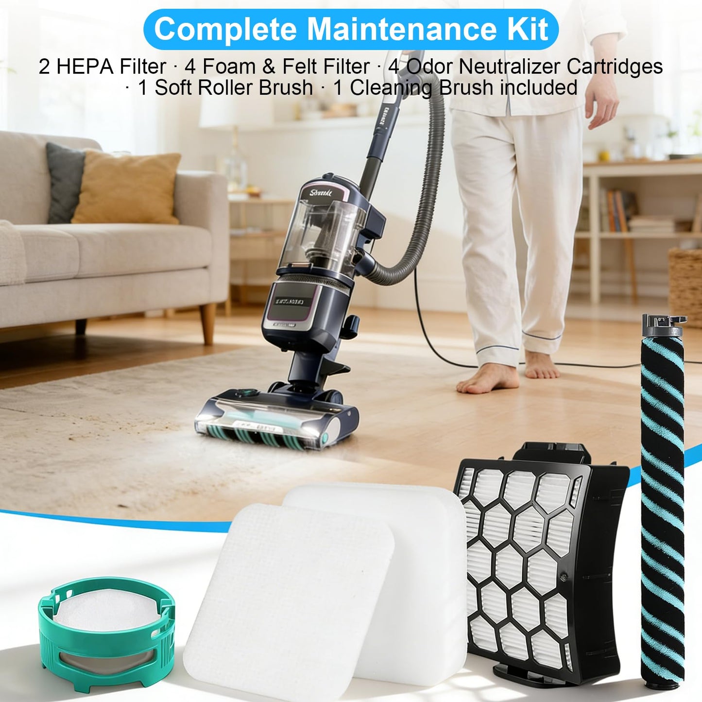 LA802 Filter for Shark Detect Pro Lift-Away ADV Bagless Upright Vacuum LA802 LA742, Complete Maintenance Kit with 1 Soft Roller Brush, 2 HEPA Filter, 4 Foam & Felt, 4 Odor Neutralizer Cartridge