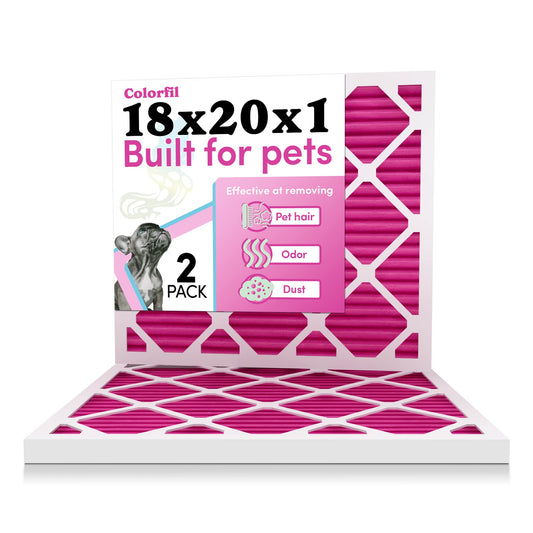 18x20x1 Air Filter by Colorfil | Color Changing Filters for Cat and Dog Odor | MERV 8 Furnace AC Filter for Pet Hair and Dust | 17.5"x19.5"x0.75" Exact Size | Pack of 2