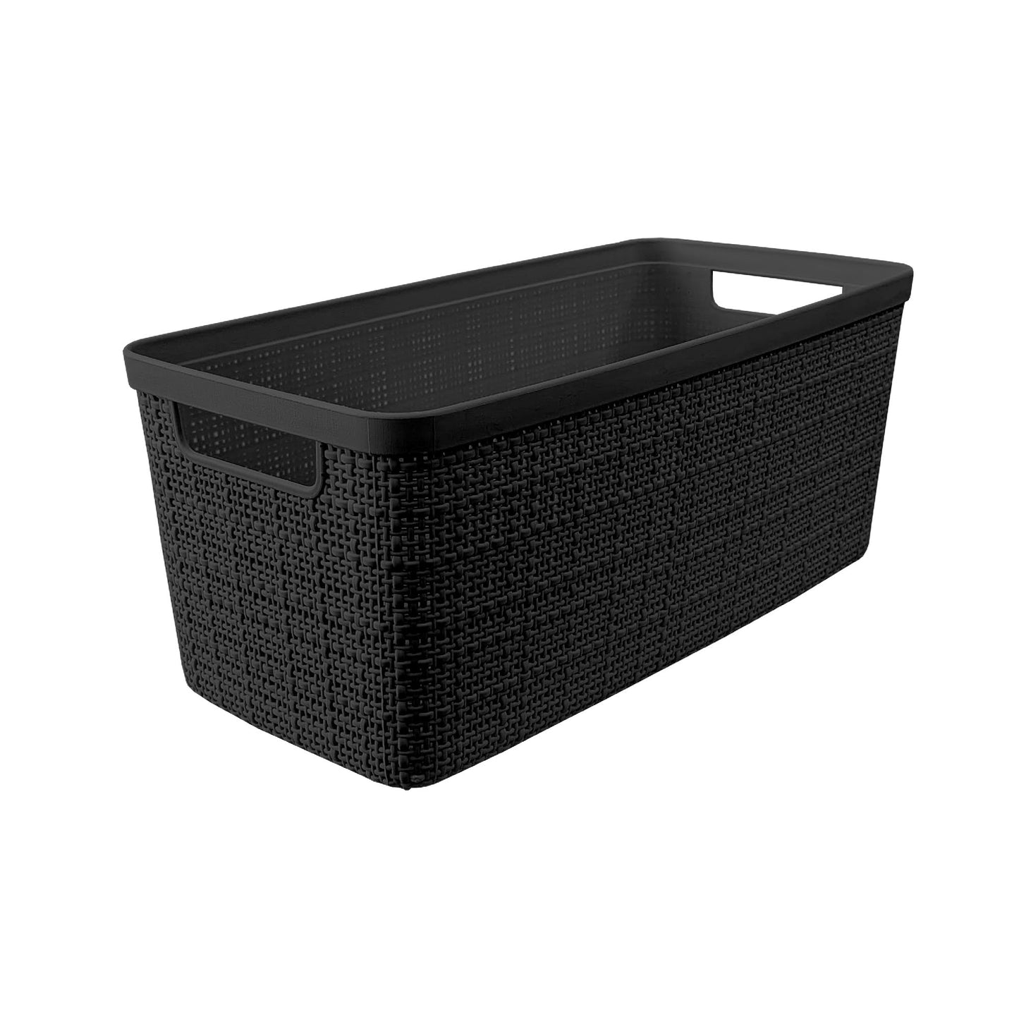 Curver Set of 8 Slim 6.8L Jute Decorative Plastic Organization and Storage Baskets - Perfect Bins for Home Office, Closet Shelves, Kitchen Pantry and All Bedroom Essentials, Black