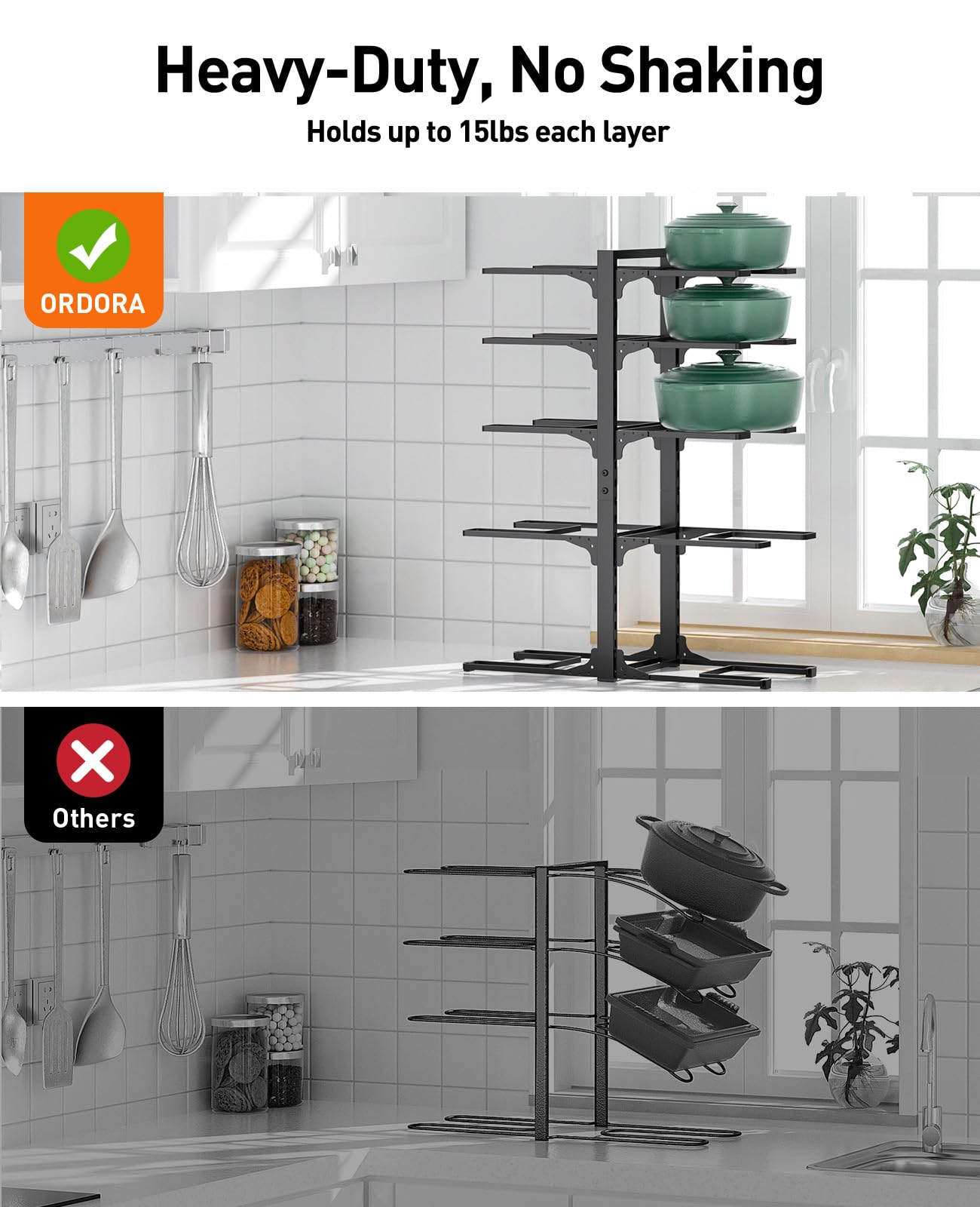 ORDORA Pots and Pans Organizer under Cabinet 23.62" Height, 10-Tier Kitchen Cabinet Organizers and Storage, Heavy Duty Pots and Pan Storage Rack Organizer inside Cabinet, Adjustable Pot Rack