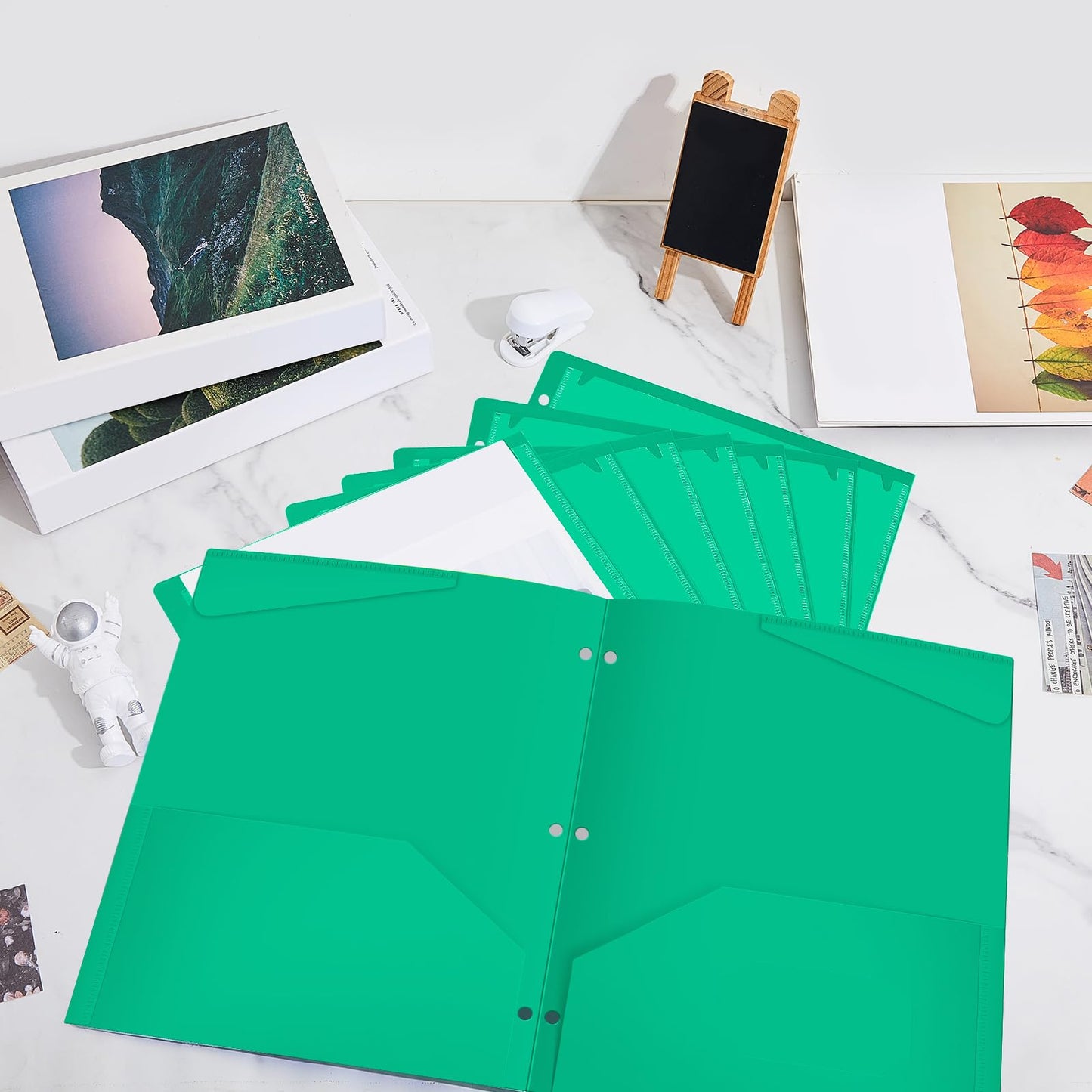 Henoyso 36 Pcs Green Plastic Folders with 2 Pockets and Clear Front Pocket 3 Holes for 3-Ring Binder Durable Poly Folder for School, Office & Home Organization