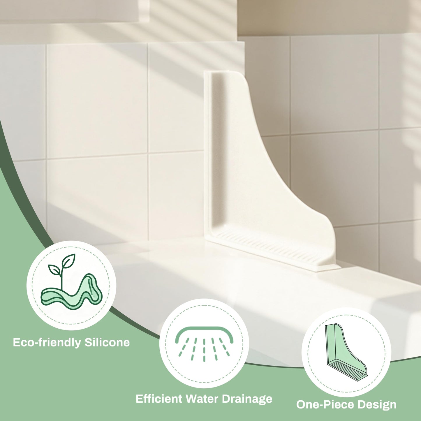 Roslim Shower Corner Splash Guard 2 Pack, No-Adhesive Silicone Water Splash Guard with Suction Cups for Bathtub & Walk-in Shower, Reusable Corner Water Blocker Keeps Water Off Floor, White