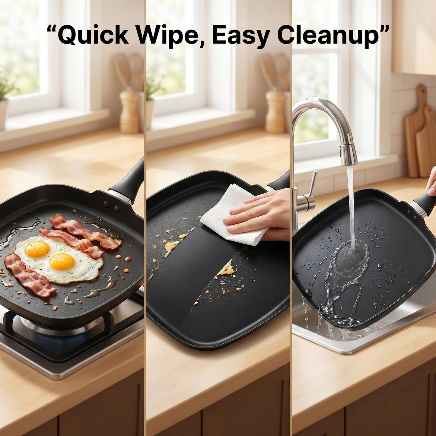 LECOOKING 10 Inch Square Griddle Pan, Nonstick Grill Pan for Cooking Eggs, Omelettes, and More, Griddle Cookware, PFOA Free