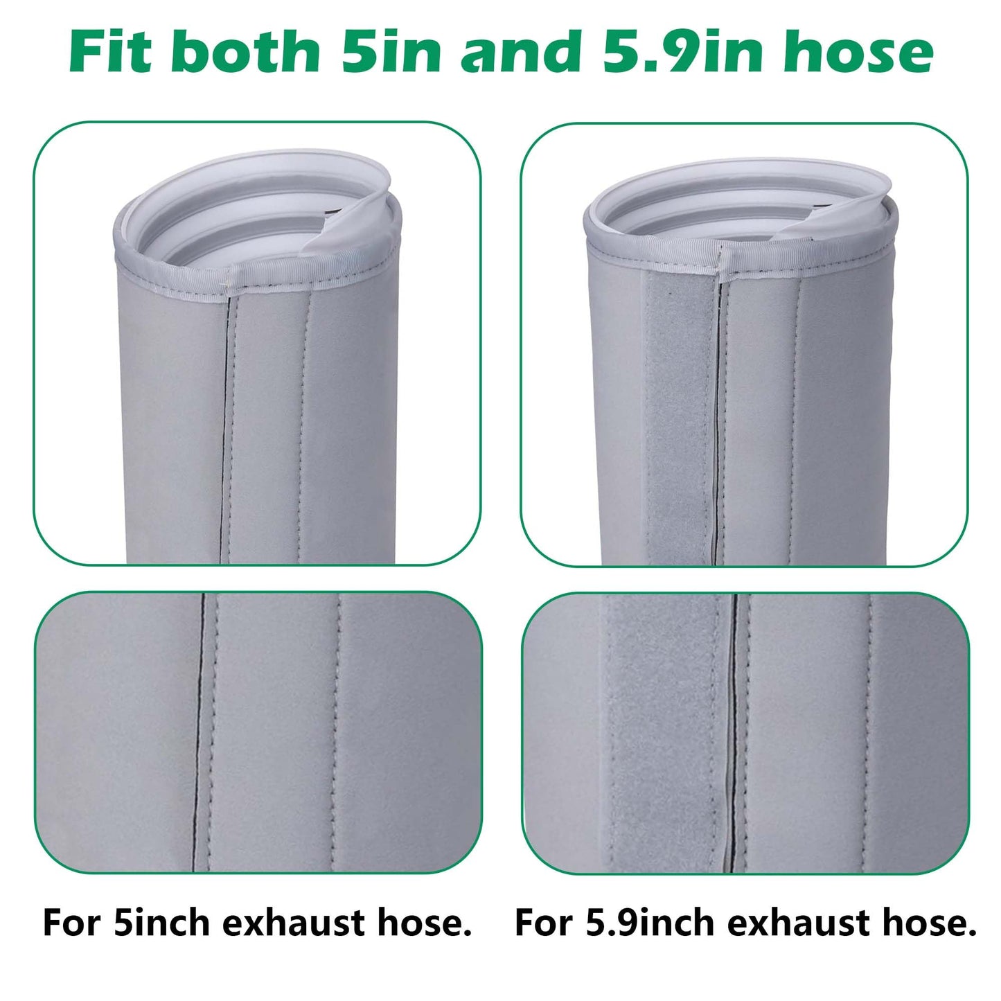 2 Pcs Portable AC Hose Insulation Sleeve, Air Conditioner Hose Cover Wrap, Fits 5" & 5.9" Diameter Exhaust Hose, Easy Installation AC Duct Insulation Wrap, Light Gray
