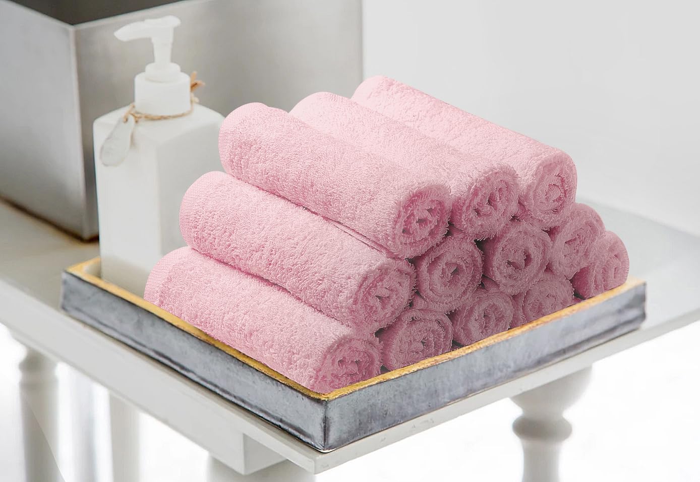 Avalon Towels Salon Towel - Pink Hand Towels Bulk Pack of 24 - 100% Cotton Absorbent Spa, Facial & Gym Towel for Working Out - 16x27 Inches (Not Bleach Proof)