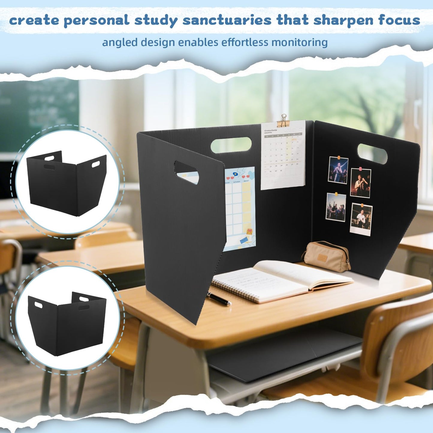 24-Pack Plastic Desk Dividers for Students, Privacy Folders for Students - Durable & Easy-to-Clean Privacy Panels with 40 Labels & Light Holes, Testing Dividers for Classroom - Classroom Must-Haves