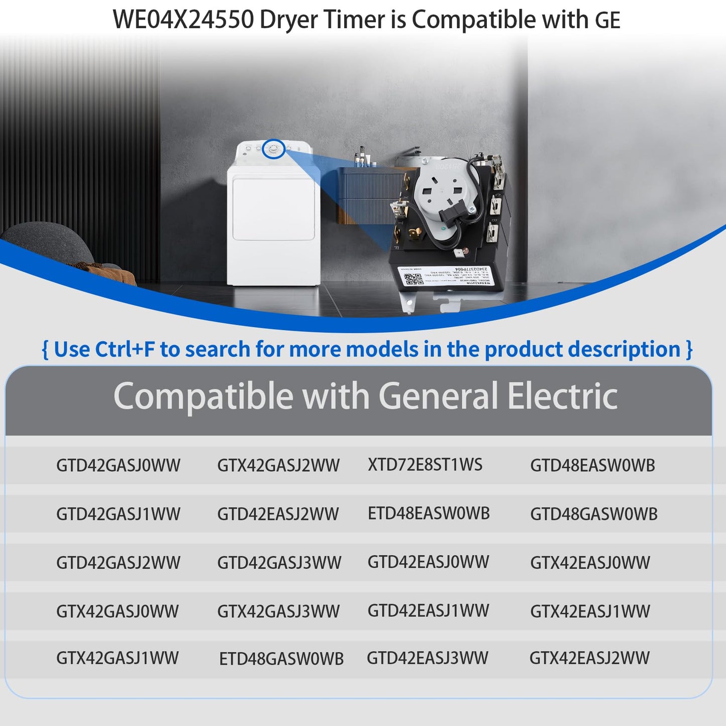 WE04X24550 234D2377P004 Dryer Timer Compatible with GE Hotpoint Dryer Timer GTD42EASJ2WW GTD48EASW0WB GTD42EASJ1WW GTD42GASJ2WW GTX42GASJ2WW, Replacement TMD14M30 WE04X24549 TMD16M12 234D2377P003