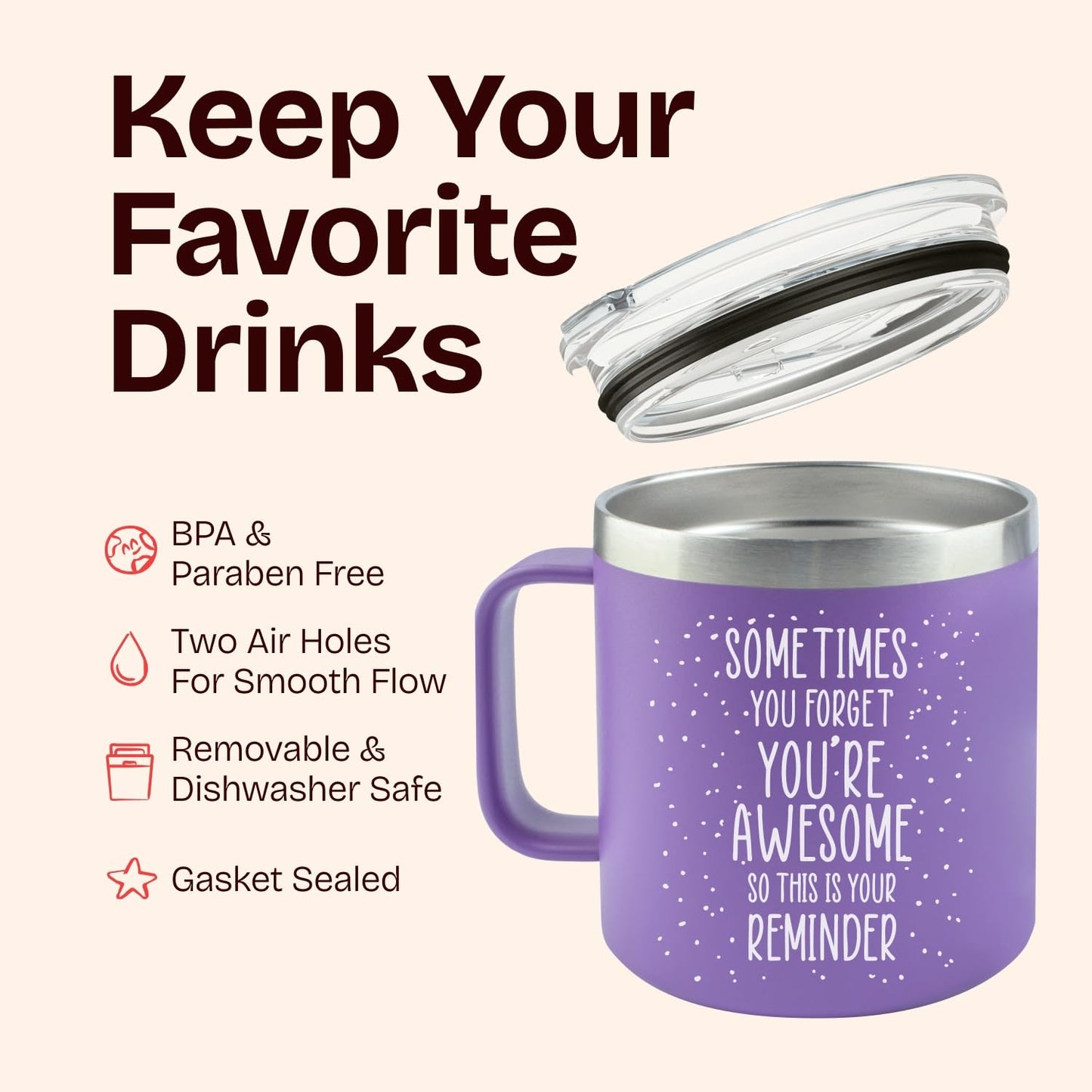 Birthday Gifts for Women Friendship - Purple Gifts for Women Coffee Mug 14oz Sometimes You Forget You're Awesome Unique Gift Idea for Older Women Over 50, 60, Inspirational Cup for Mom, Her