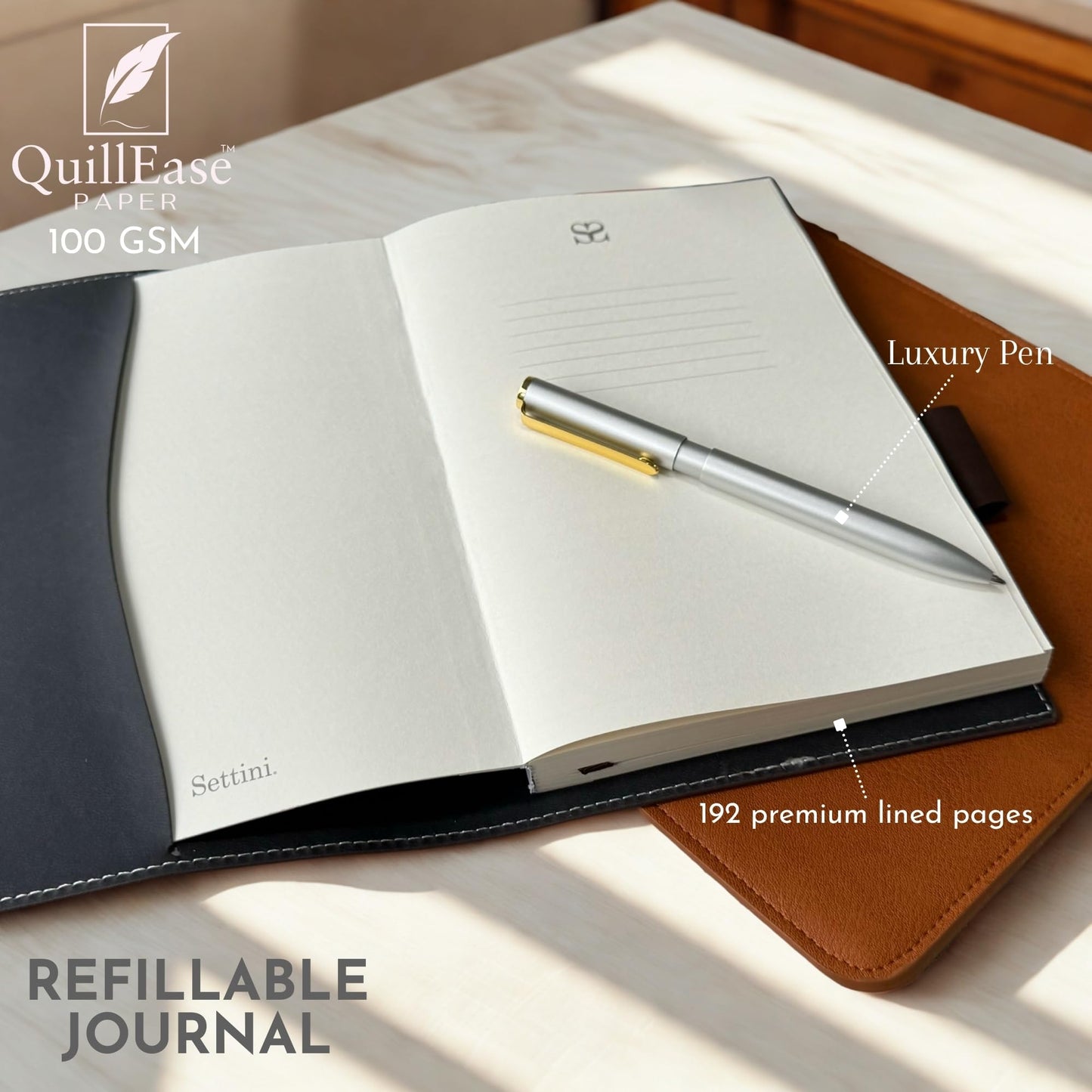 SETTINI® Tree of Life Refillable Writing Journal for Women & Men - Vegan Leather Lined Journal Notebook with Premium Pen - A5, 8.75 x 6 inches, 256 Pages of 100gsm Paper, Beautiful Gift Box Included - Tree of Life Journal, Fathers Day Gift