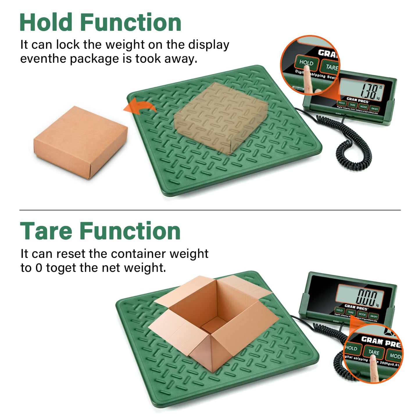 GRAM PRES Shipping Scale,440lbs/10g High Accuracy Digital Postal Scale, Durable Alloy Steel Platform, Heavy Duty Scale for Packages, Postage and Luggage, with Hold&Tare function, batteries&USB Powered