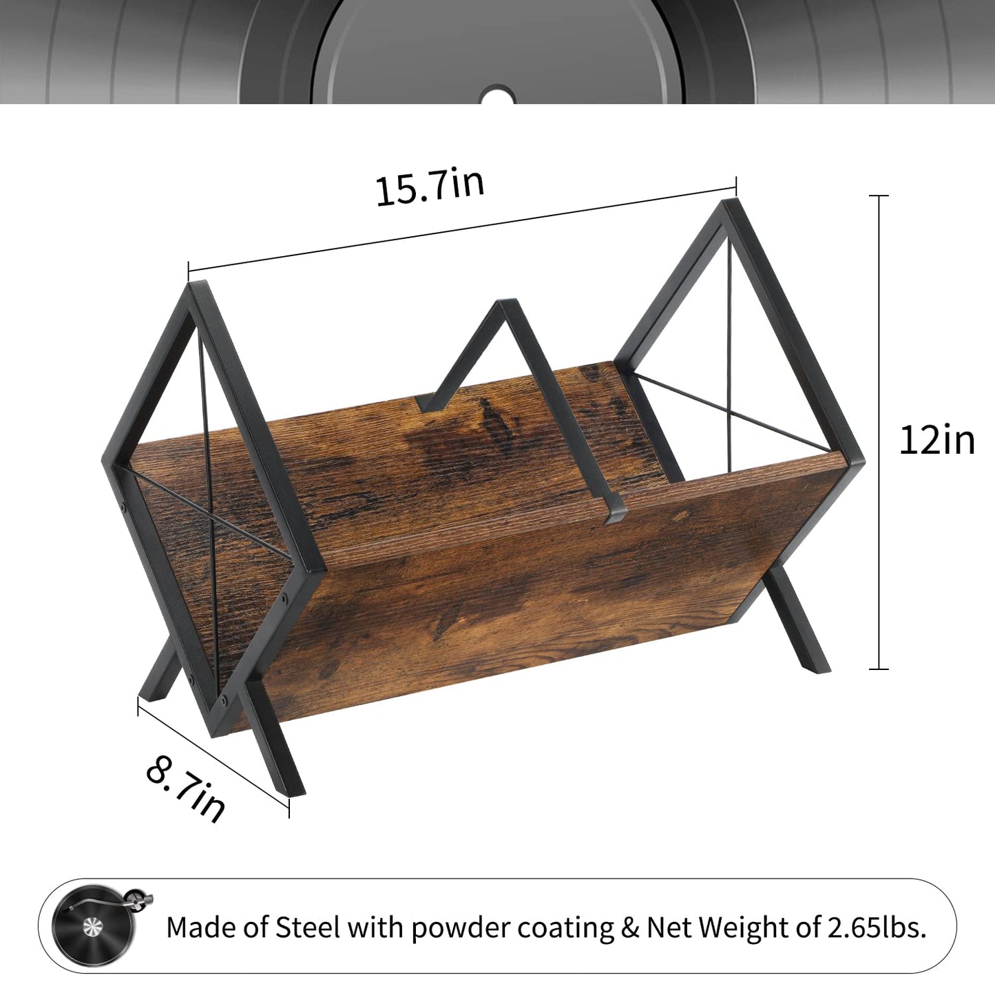 YINMIT Vinyl Record Holder, 80-100 LP Vinyl Record Storage Rack, Quick Assembly Vinyl Record Display, Retro Style Organizer for Magazine, Book, Files, Albums (Rustic Brown, 1 Tier)