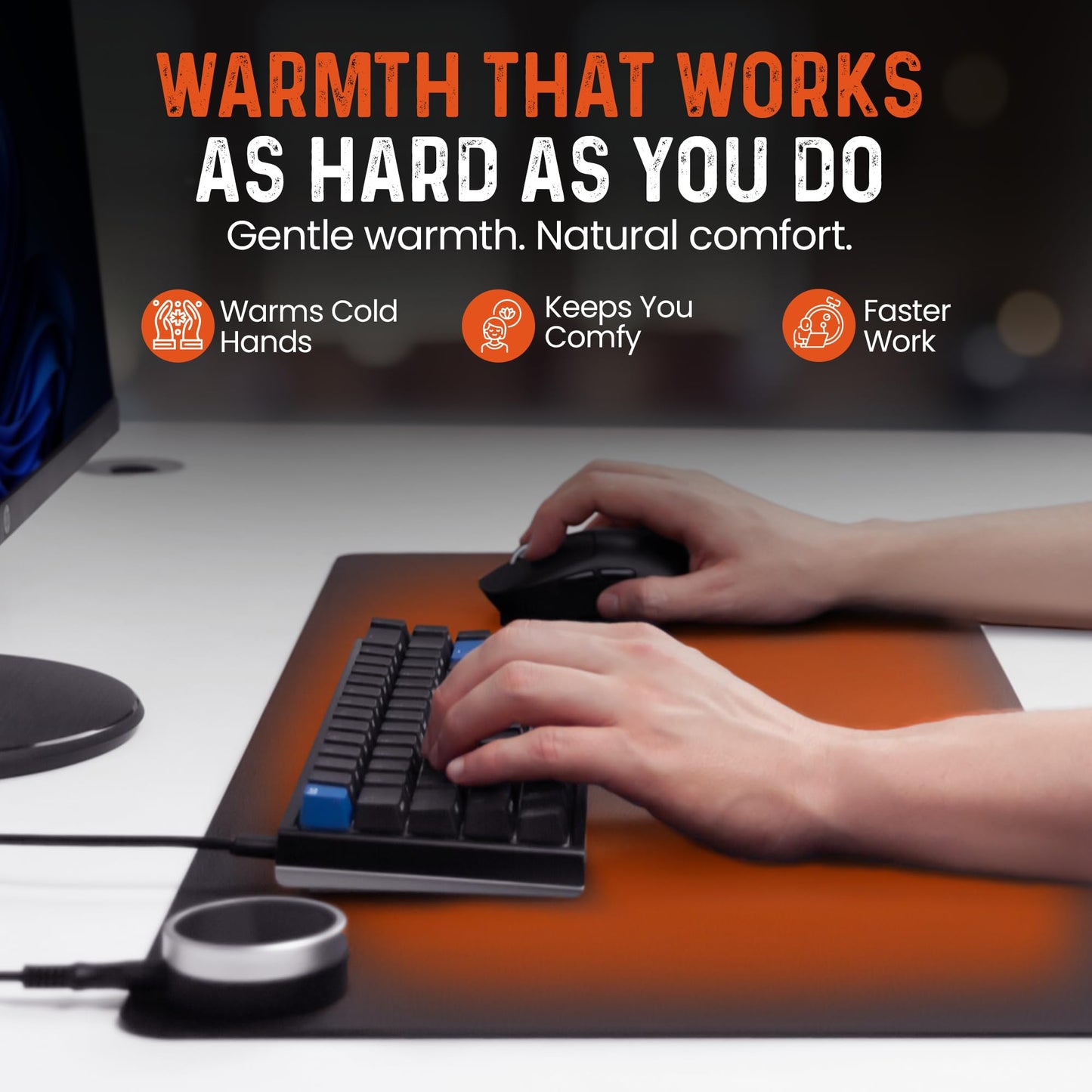 Heatka Classic Desktop Hand Warmer Heated Desk Pad – Large Heated Desk Mat for Cold Office & Home, PVC Leather Heated Mouse Pad for Keyboard & Mouse, Auto Shut-Off