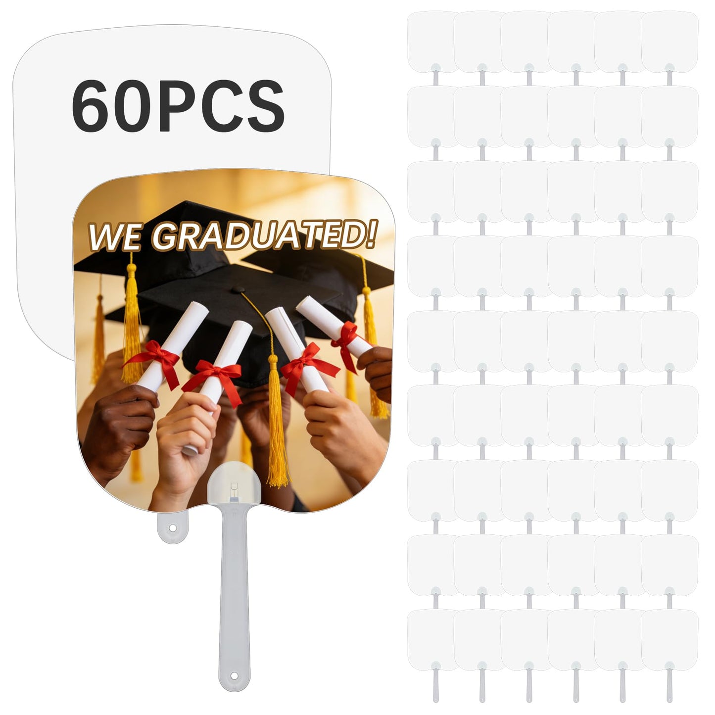 60 Pcs sublimation graduation fans blank 2026,Sublimation Fans Blank Double-Sided Sublimation Paddle Fan Blanks,Church Fan Handheld Set,DIY Hand Fan for Wedding for Guests and graduation decoration