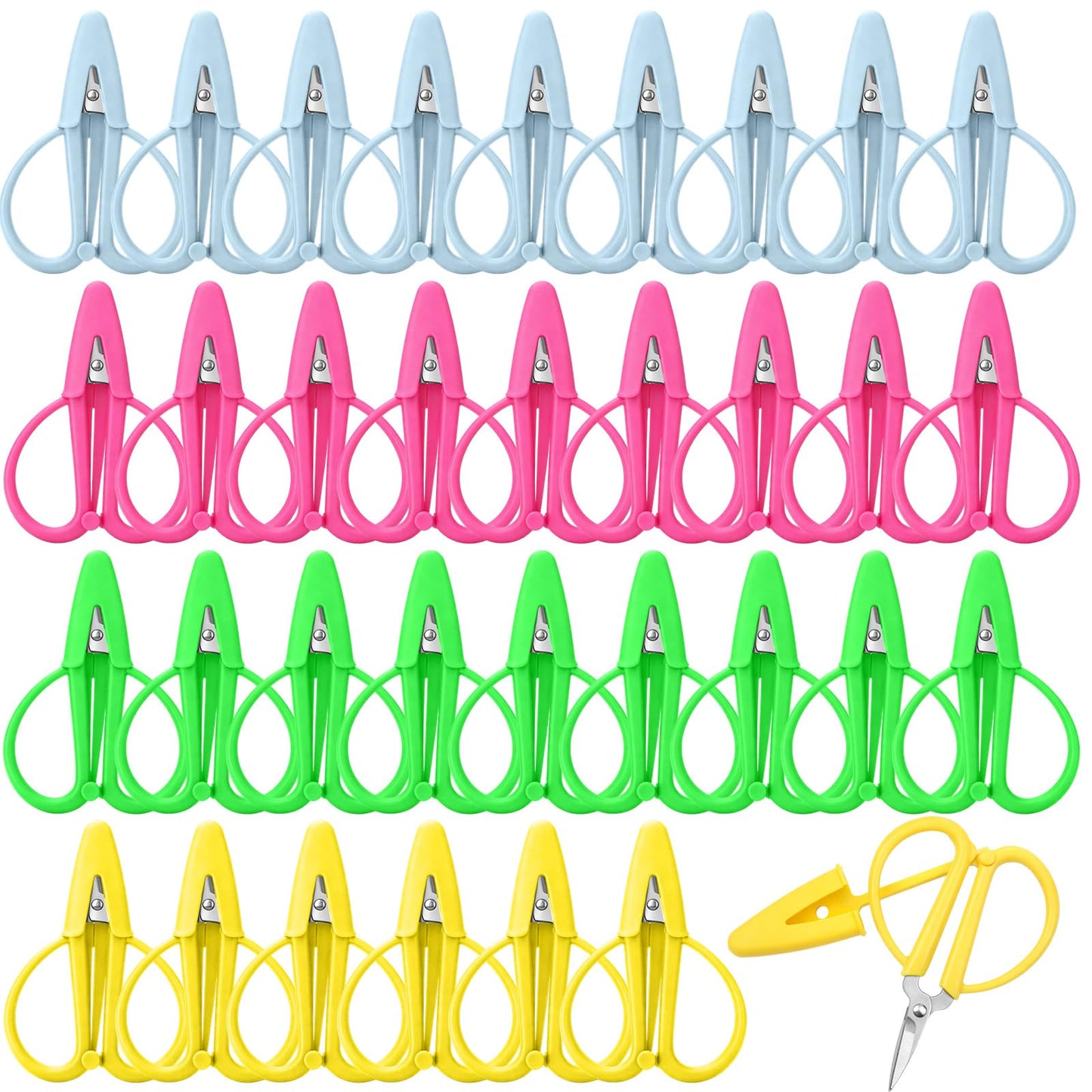 Mixweer 36 Pcs Mini Scissors Thread Tiny Colorful Travel Scissors 2.56 x 1.65 Inch Back to School Sewing Small Tool Embroidery Craft Clipper with Cover (Pink,Green,Yellow,Blue)