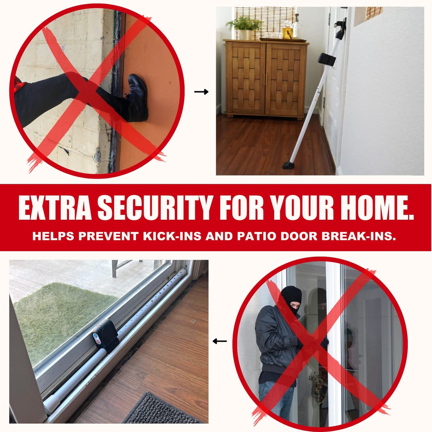 SECURITYMAN 2-in-1 Door Security Bar with Alarm & Sliding Door Stopper Security Bar with 120db Loud Siren - Rugged Iron Rated for 400lbs, (Protects Against Scratches) New Model for Wider Compatibility