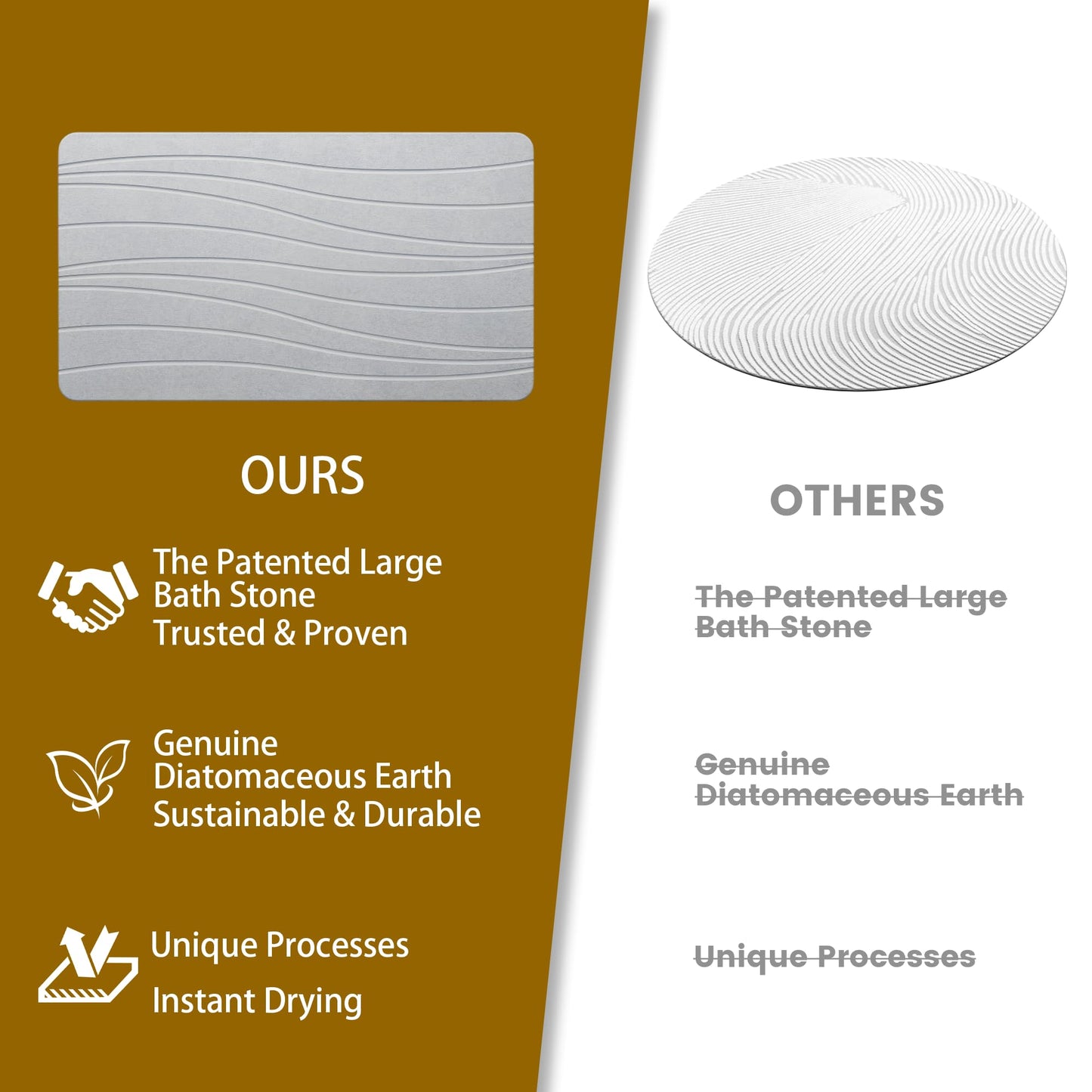 Extra Large Stone Bath Mat, 30'' x 17'' Diatomaceous Earth Non-Slip Stone Shower Mat, Super Absorbent Diatomite Stone Mats for Bathroom Light Gray XL Flow