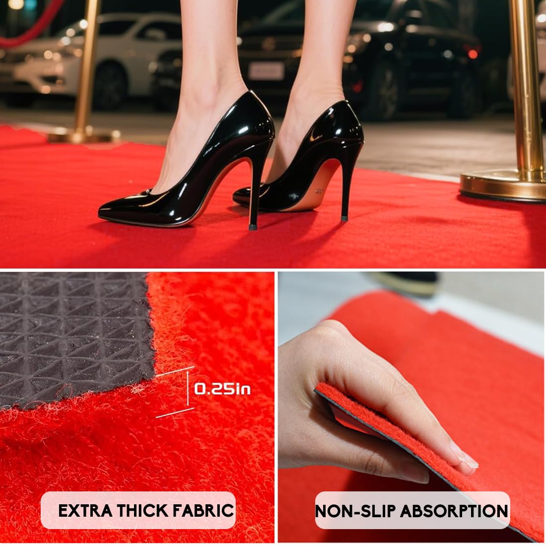 Thick Red Carpet Runner for Party,3 x 10ft Non-Slip Backing Aisle Runway Rug for Party,Occasions,Graduation,Wedding& Indoor Outdoor Special Events Decorations (Dark Red, 3×10Ft(Multi-Pile))