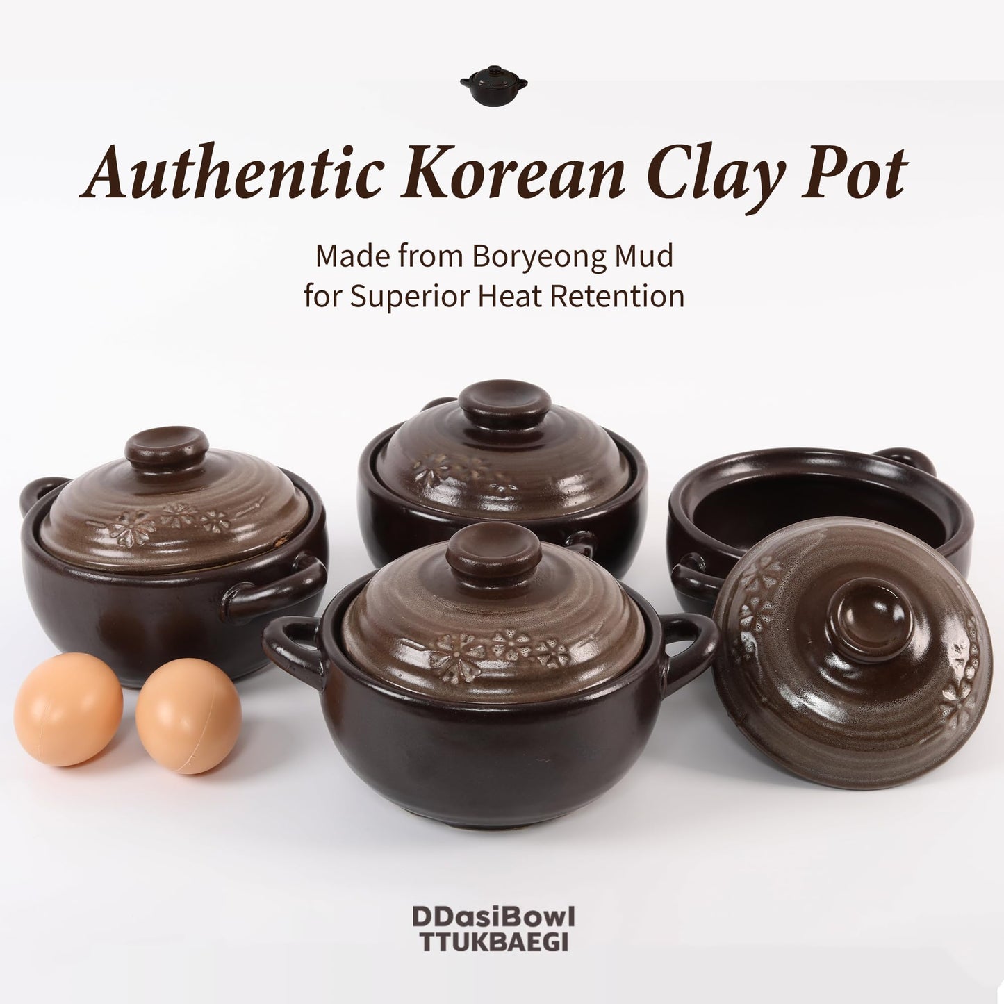DDasiBowl – 4-Pack Korean Clay Pots (17oz / 500ml) with Lids & Handles – Ttukbaegi Stone Bowls for Cooking Bibimbap, Donabe Style Korean Clay Cookware – Oven & Stovetop Safe