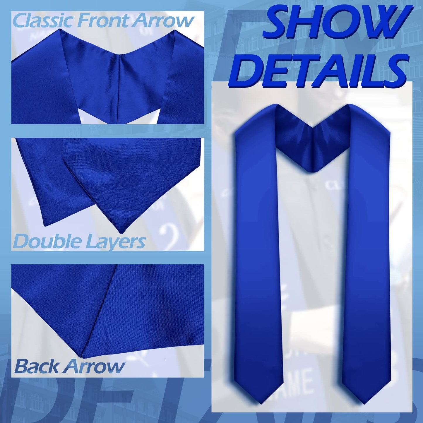 Geyoga 24 Pieces Unisex Graduation Stole Bulk Sublimation Blank Grad Sash Graduation Sash Honor Stole for Students, 70 Inches(Blue)