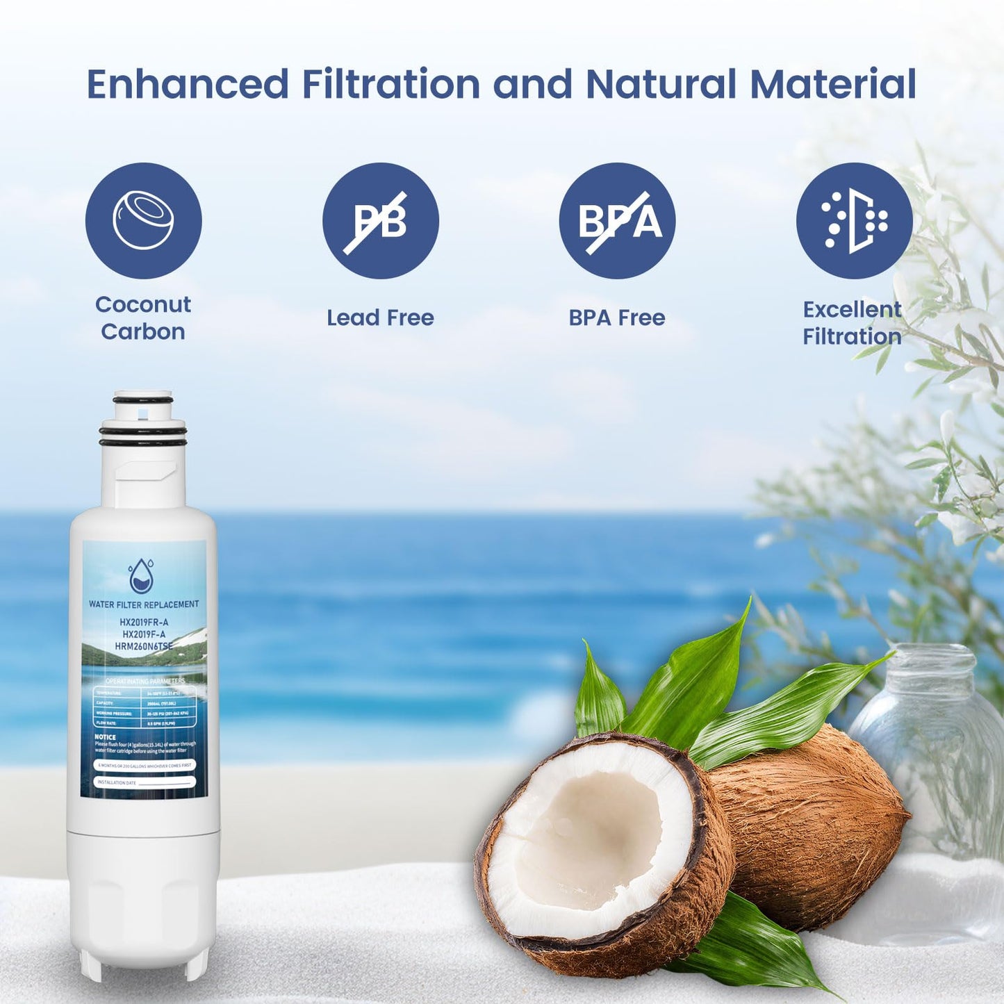 HX2019FR-A Water Filter Replacement, Compatible with Hisense HX2019FR-A, HX2019F-A, HRM260N6TSE, HRFD560SW, HRCD585BW, HRFD634BW, HRCD650BW, HRCD586TBWB and Mora MRM260N6TSE Pack of 2