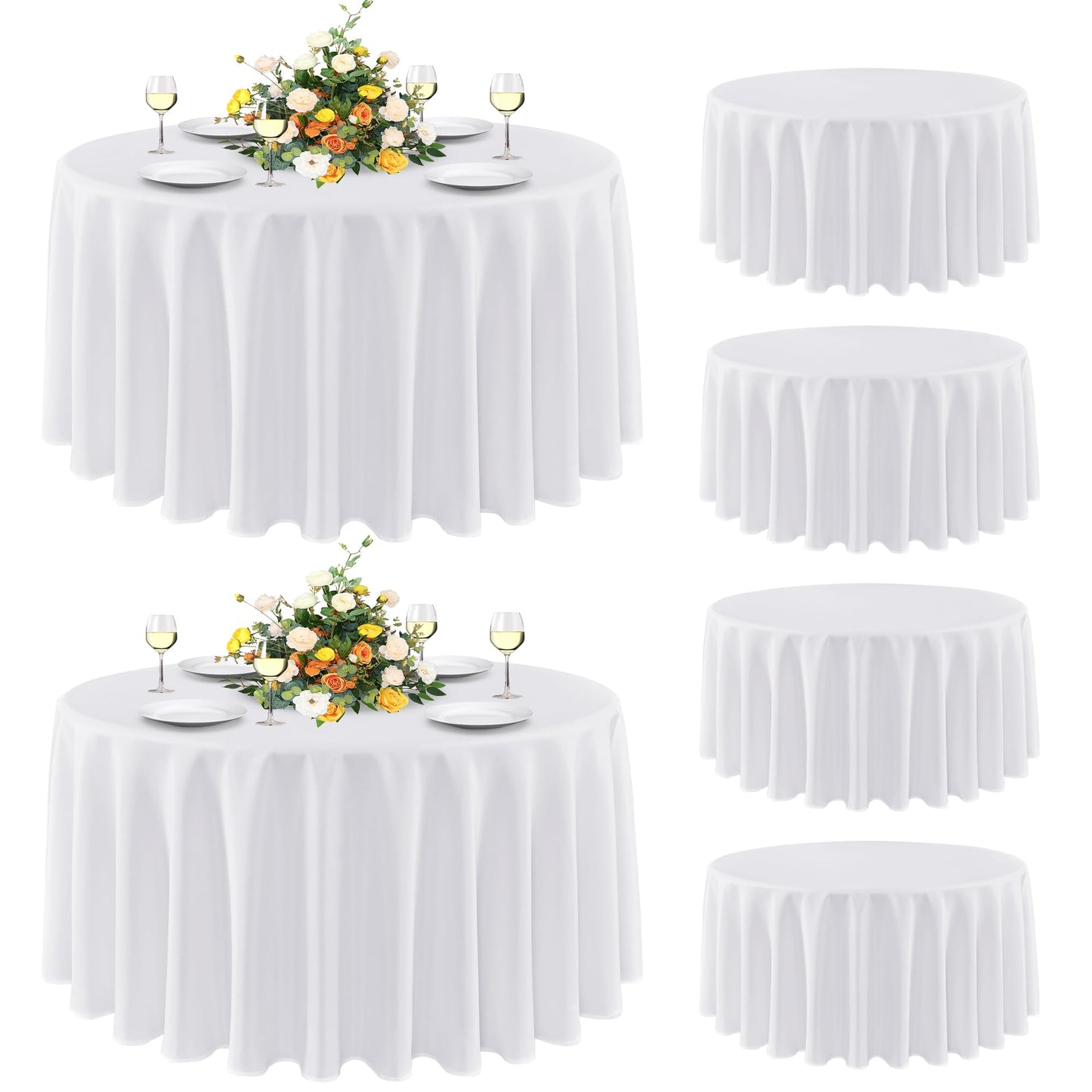 sancua 6 Pack Round Tablecloth 90 Inch White, Stain and Wrinkle Resistant Table Cloth - Washable Polyester Table Cover for Dining Tables, Buffet Parties and Camping