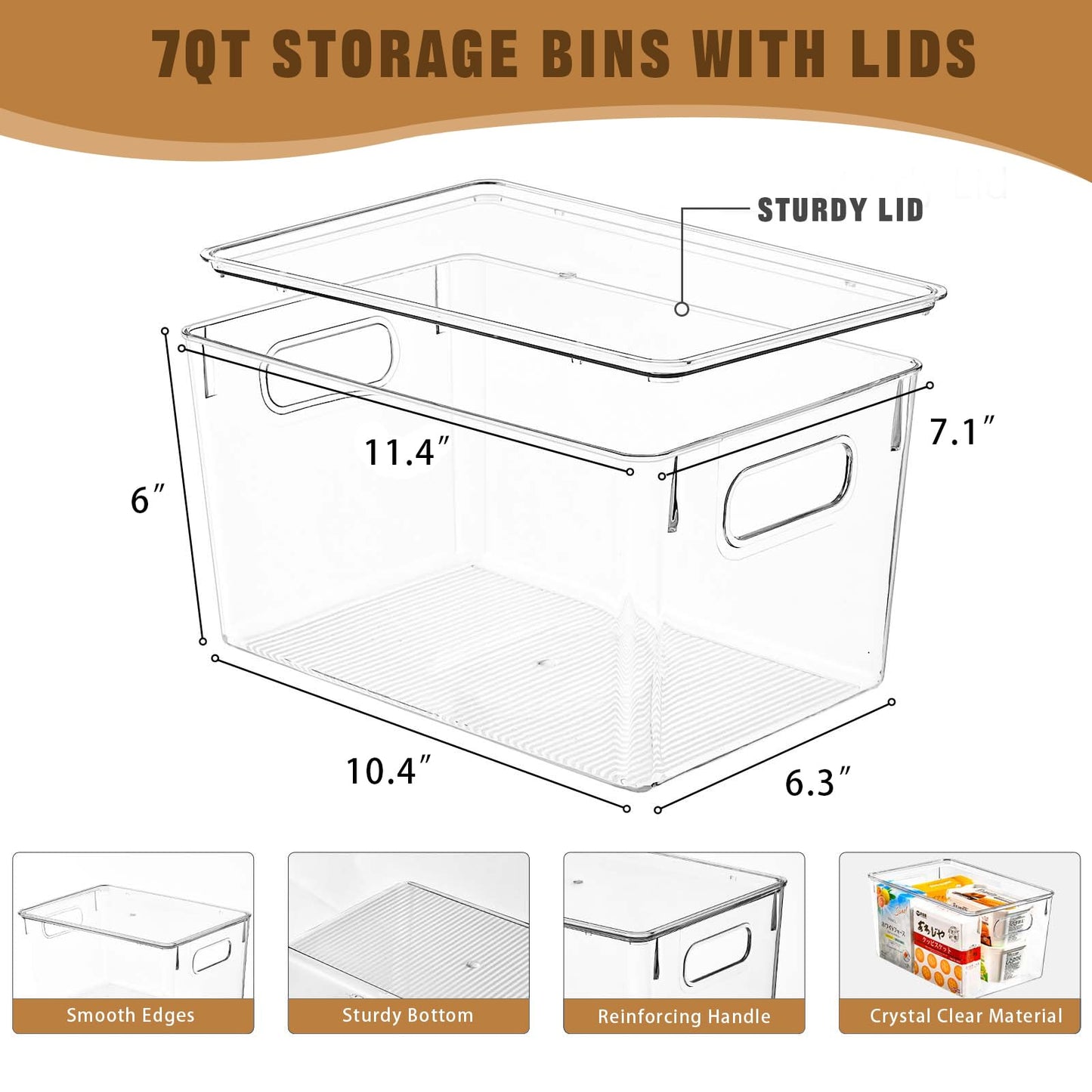 12 Pack Clear Storage Bins with Lids, 7 Quart Stackable Storage Boxes for Storage and Organization, Plastic Storage Containers with Lids, Plastic Bins with Handles for Office, Bedroom, Study Room