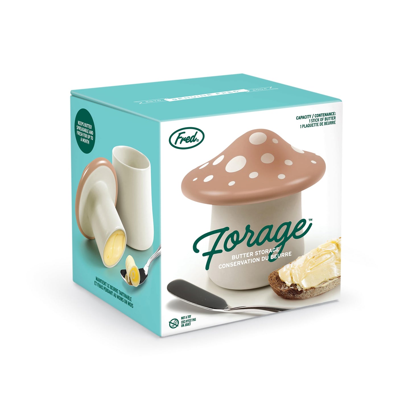 Genuine Fred FORAGE Mushroom Butter Storage Container, Unique Kitchen Accessory for Storing and Serving Butter, Fun and Functional Design