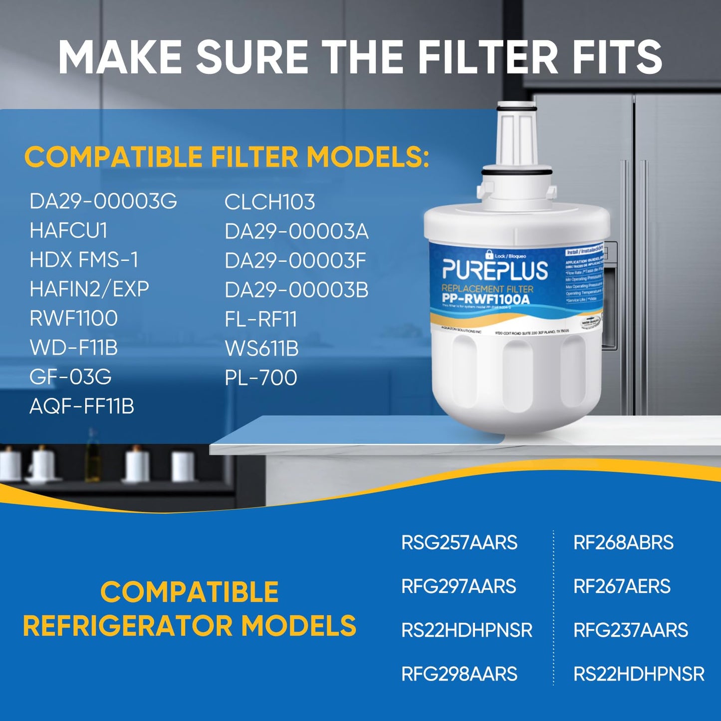 PUREPLUS Refrigerator Water Filter Replacement for DA29-00003G, DA29-00003B, DA29-00003F, DA29-00003A, Aqua-Pure Plus,HAFCU1, HDX FMS-1, RSG257AARS, RFG237AARS, RFG297AARS, RS22HDHPNSR,RWF1100A,4Pack