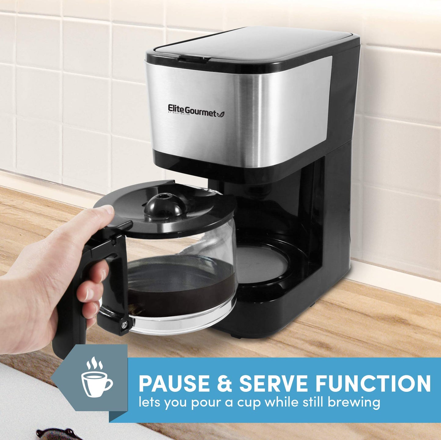 Elite Gourmet EHC9420 Automatic 5-Cup Brew & Drip Coffee Maker with Pause N Serve Reusable Filter, On/Off Switch, Water Level Indicator
