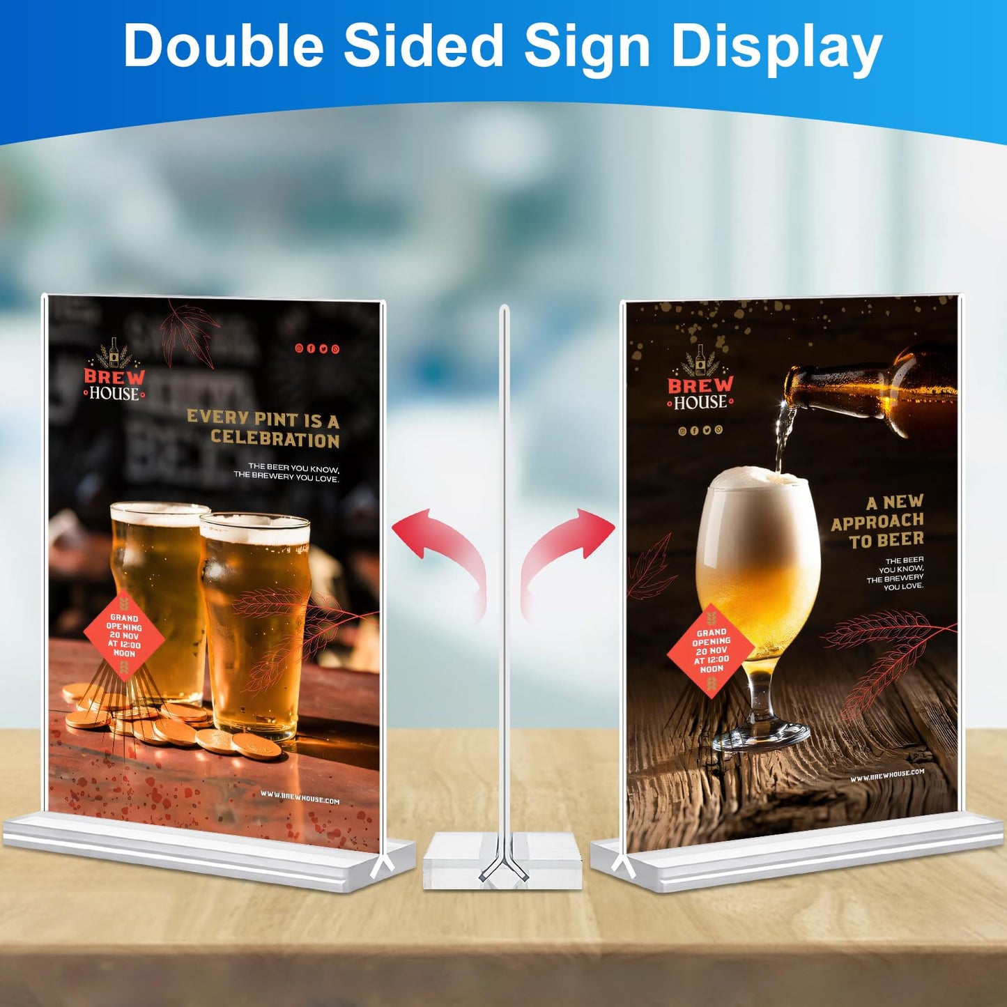 dulvus Acrylic Sign Holder 5x7 Inches 24 Pack, Double Sided Clear Display Stand Table Top Sign Paper Holder, Vertical Menu Flyer Holder, Plastic Sign Frame for Stores, Restaurants, Hotels, Office
