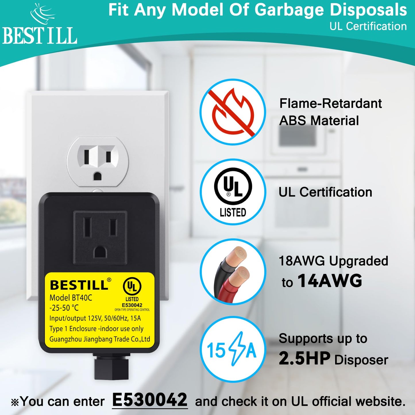 BESTILL Garbage Disposal Air Switch Kit - UL Listed, All Metal Sink Top On/Off Button in Chrome, Compatible with Kohler, Moen and Delta Faucets