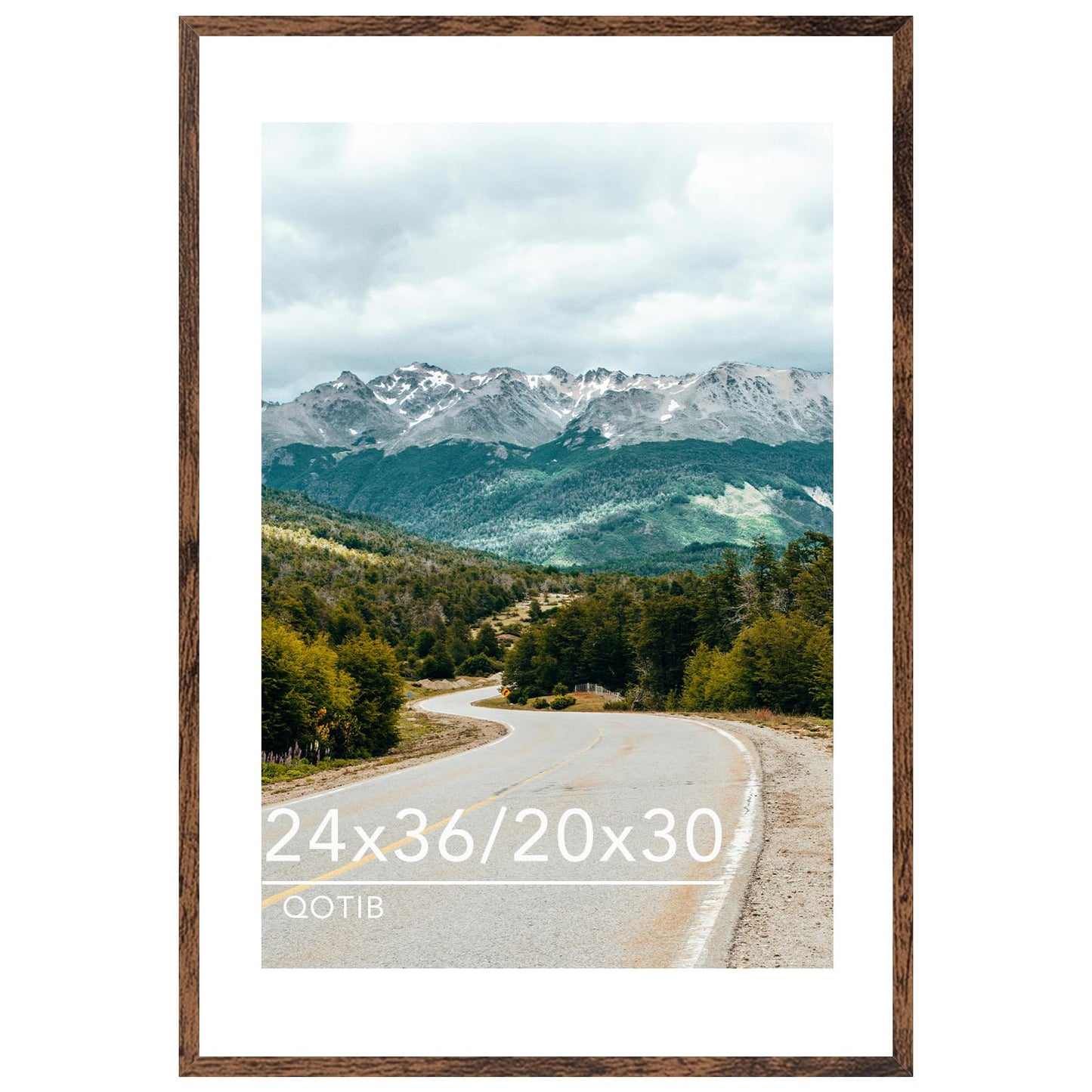 QOTIB Wood 24x36 Picture Frame with 20x30 Mat, Display 20x30 with Mat or 24x36 Without Mat, Wood 24 by 36 Photo Frame, 24 x 36 Frame for Wall Hanging Display, Deep Brown