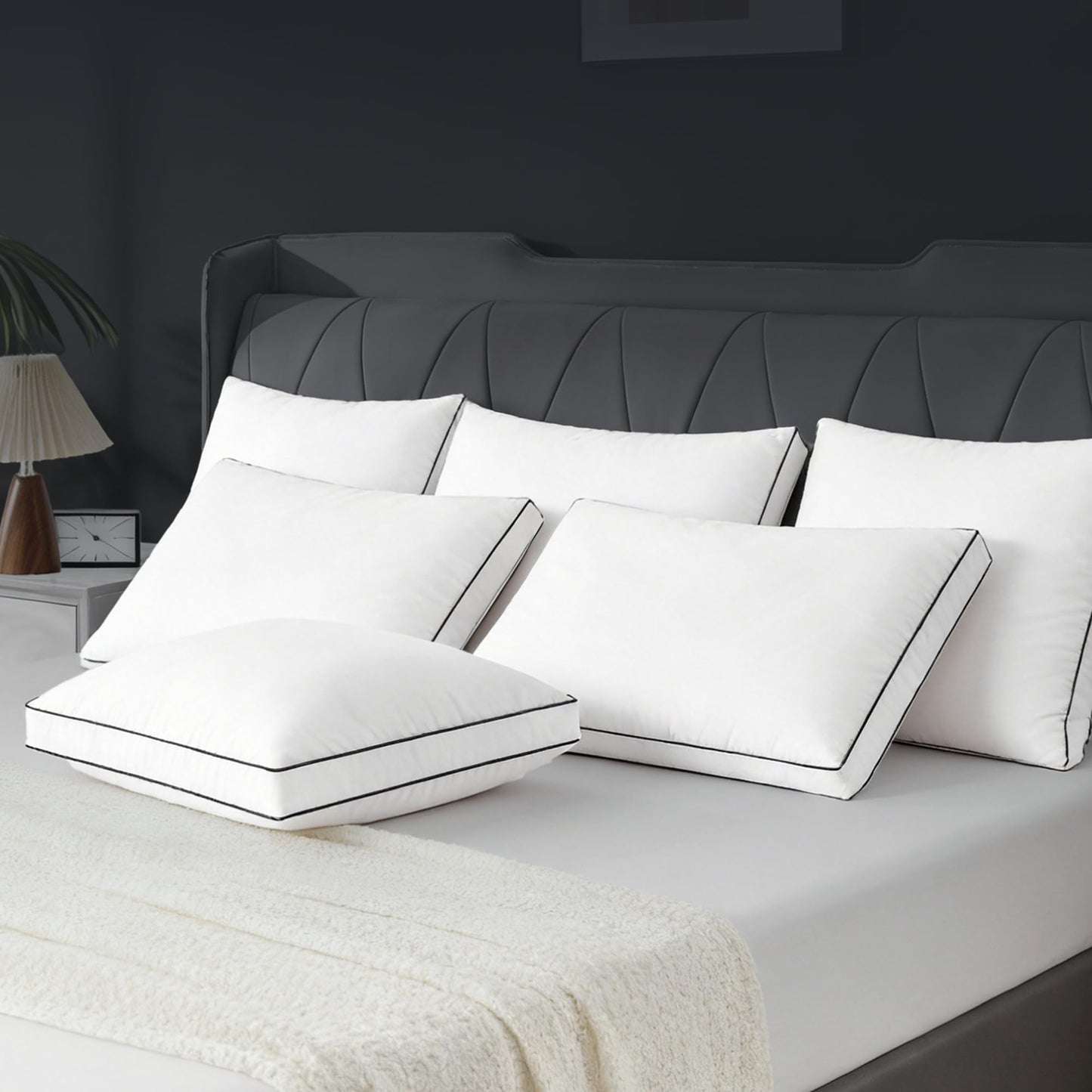 Mosluna Feather Down Pillows King Size Set of 2, Luxury Hotel Collection Bed King Pillows 2 Pack, Down Gusseted Pillow for Sleeping, Soft Fluffy Medium Firm for Side Back Stomach Sleepers 20x36 in.