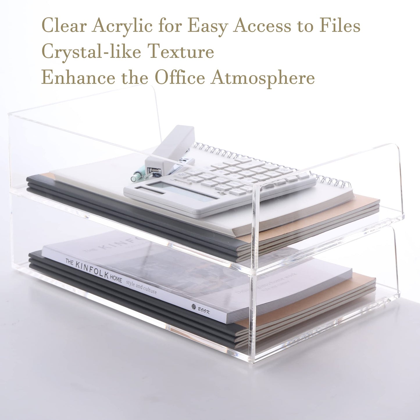 HeZone Acrylic Paper Tray Desk Organizers and Office Suplies Document Storage Enlarged Letter Tray Clear Paper Organizer (Large Horizontal)…