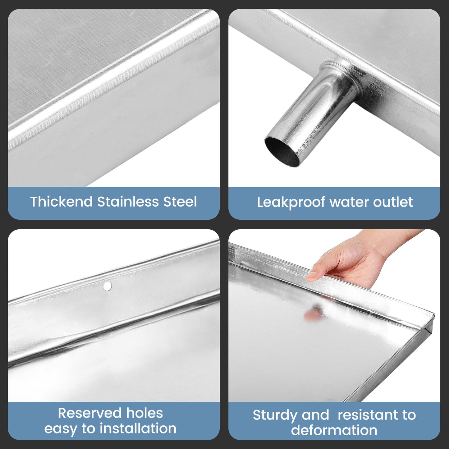 Totority Air Conditioner Drain Pan 16 Inch Stainless Steel Drip Tray with Drain Hose | Universal Condensate Collection for Indoor/Outdoor Ac Units | Leak Protection Solution
