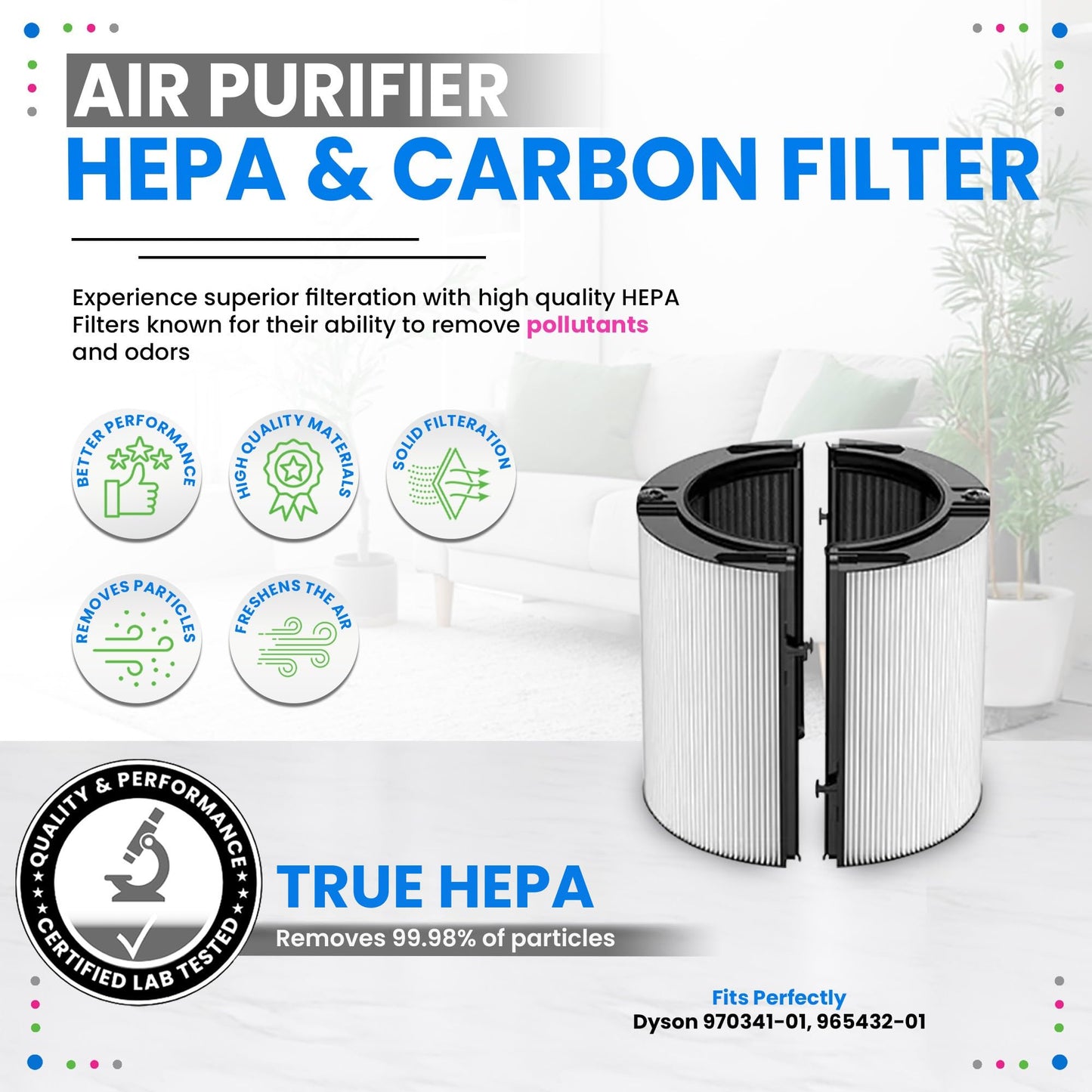 Bagean 360 Combi Glass HEPA Filters Compatible with Dyson Air Purifier Filter TP07 HP07 TP10 HP10 Pure Cool Hot Fan Dyson Filter Replacement - H13 True HEPA and Carbon Purifies 99.98% Particles (1-Pk)