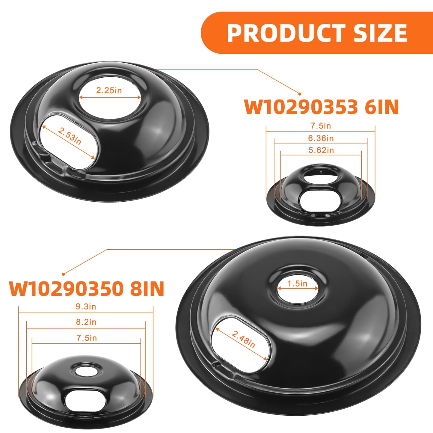 Stove Burner Drip Pans W10288051 Stove Burner Covers&MP22YA Electric Range Burner Element Set Compatible for Whirl-pool Electric Range Stove-by MIFLUS,2*W10290350(8")2*W10290353(6")